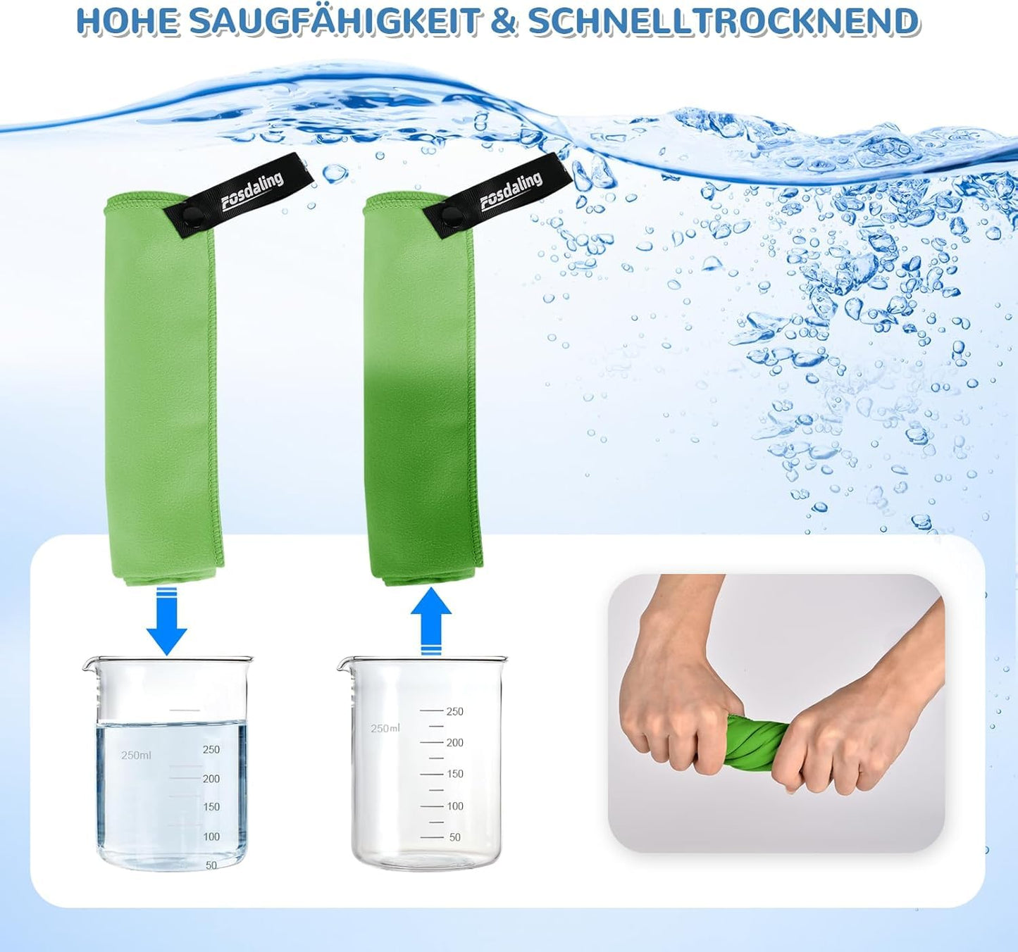 Fosdaling Microfiber Towel 3 Pack - Large 200 * 100cm & 2 Small 80×40cm, Quick Dry Microfiber Sports Towel, for Travel, Bath, Fitness & Sport towels and Beach Towel (Green)