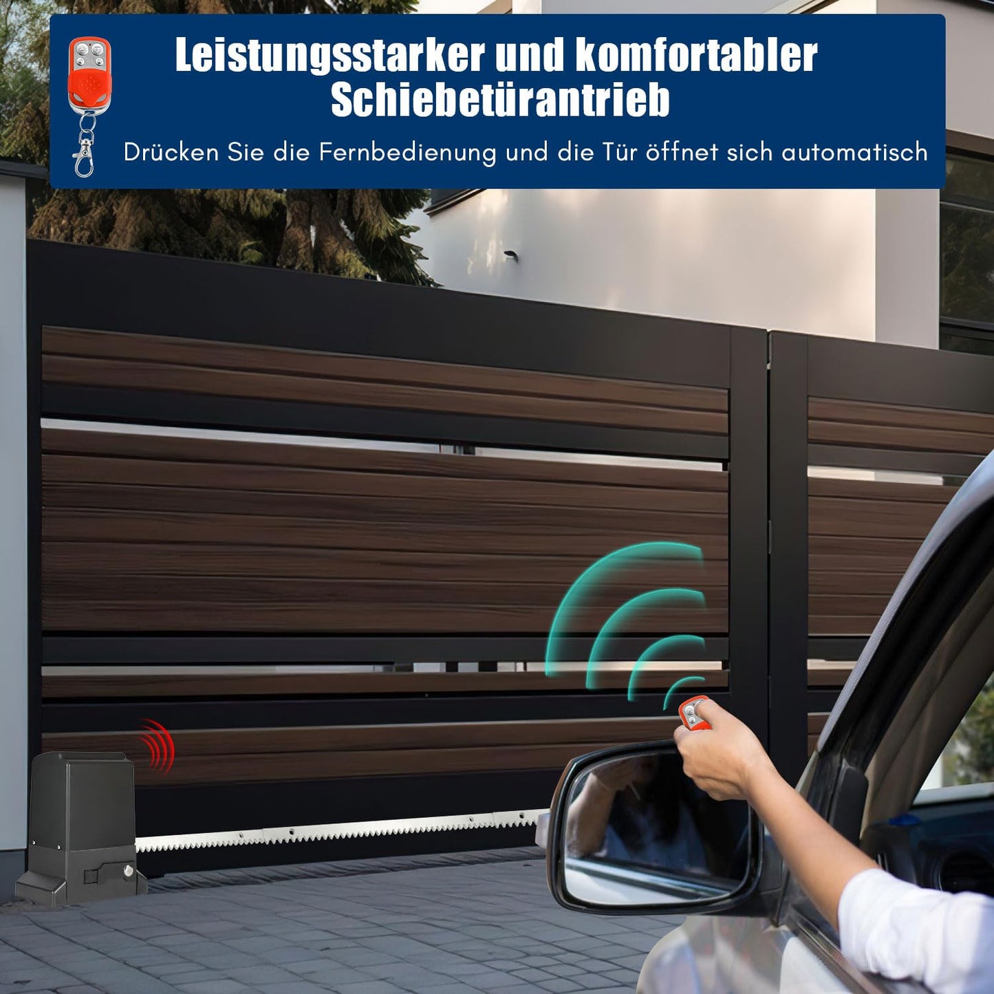 Ansobea Sliding Gate Opener 370W gate opener Garage door opener with 2 remotes up to 800kg electric sliding door opener with Automatic Closing function for hotel, factory