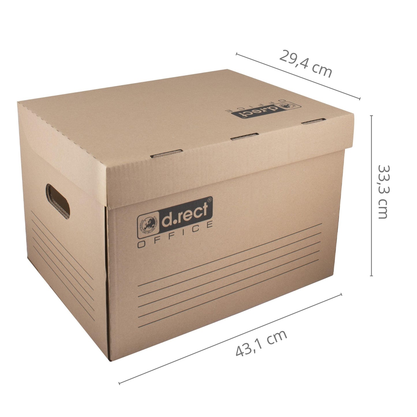 D.RECT 6 piece archive box 2100 storage box 431x333x294mm foldable lid box archive tray document box brown