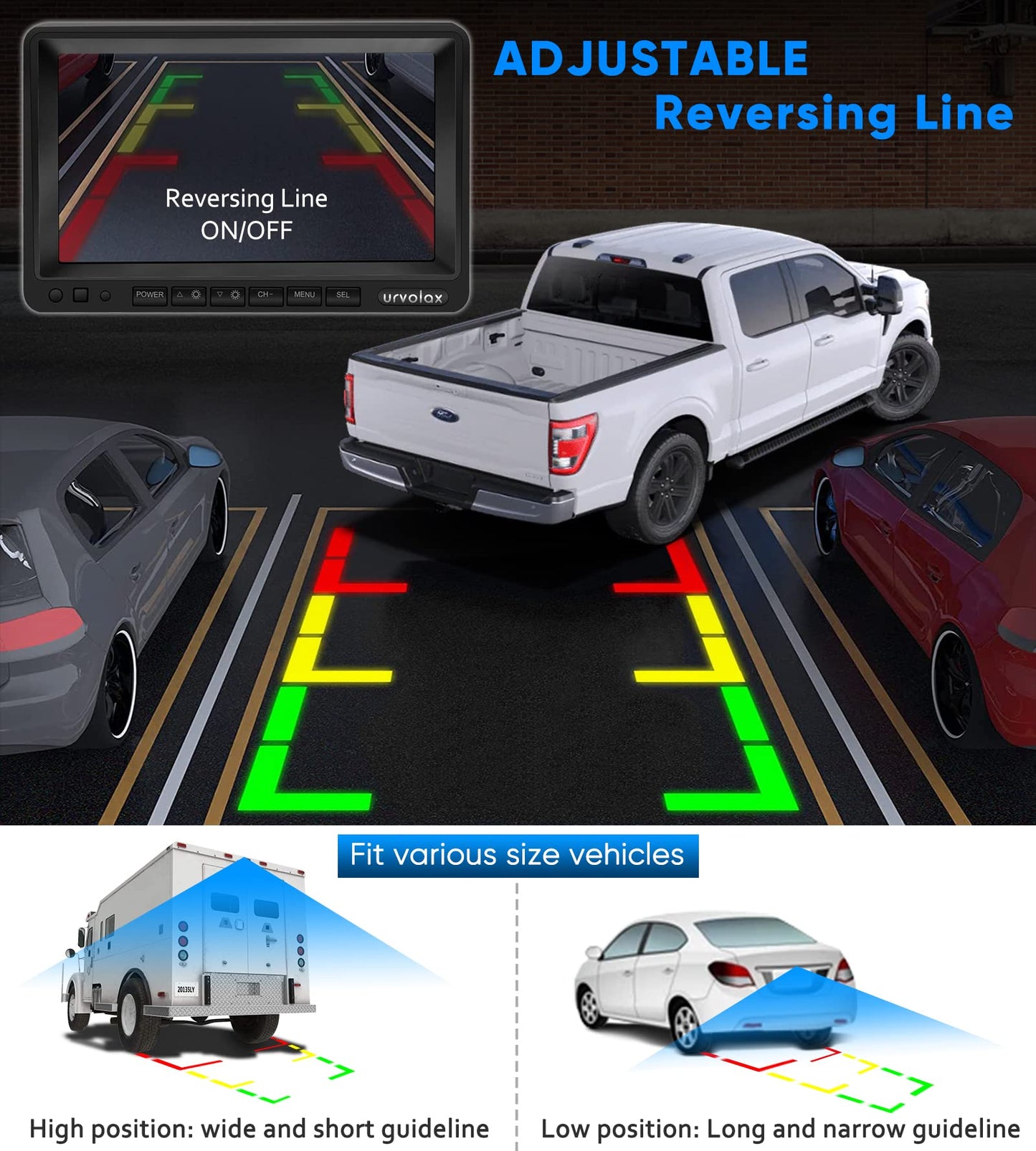 URVOLAX 100% wireless backup camera, 6700mAh rechargeable battery, magnetic mount, DIY installation, 7-inch FHD monitor, video recording for truck, camper, RV, car.