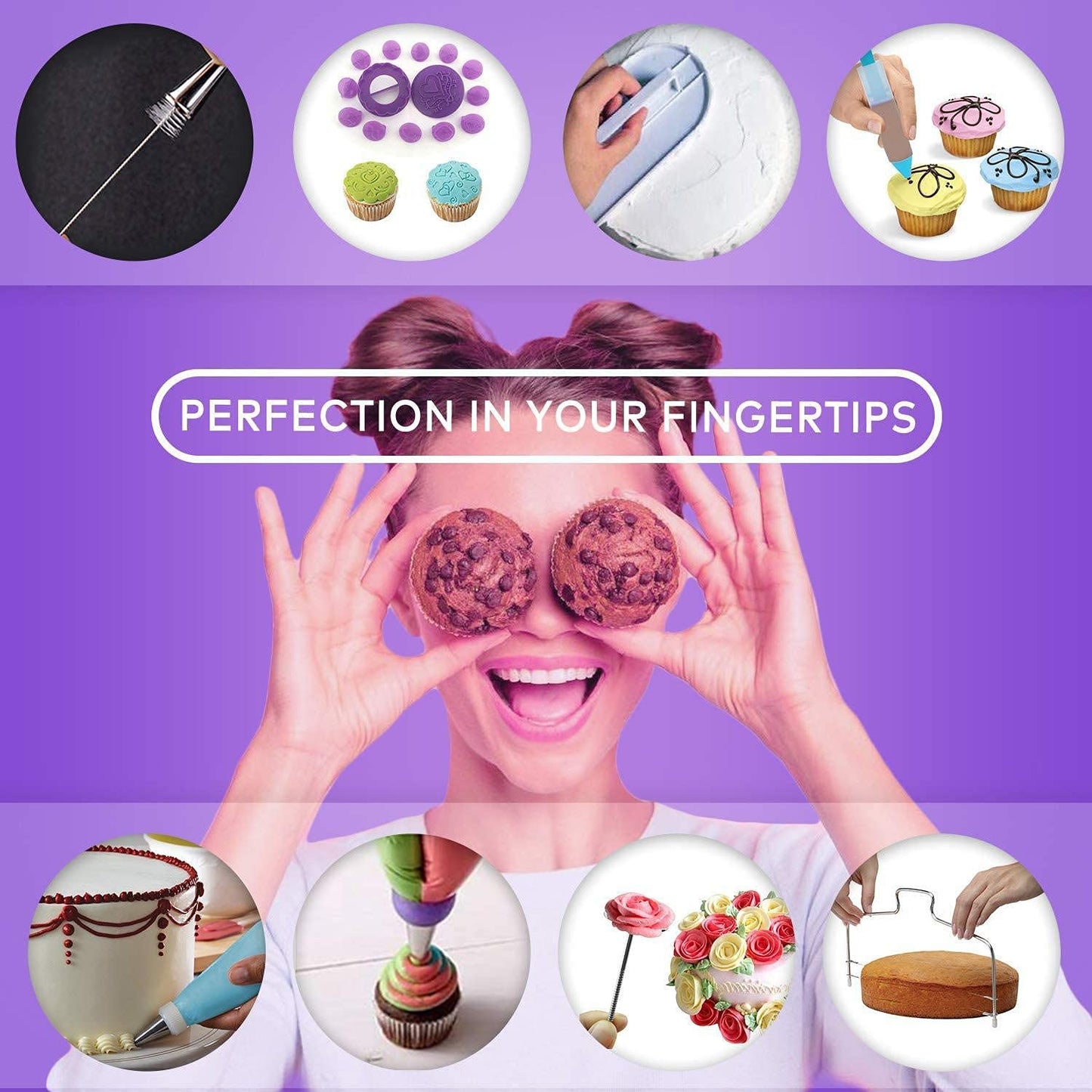 YIGeyi 137-piece baking set includes rotating cake stand, DIY tools, cake decorating sets, bags, tips, spatulas, and more. (137 pcs, Purple)