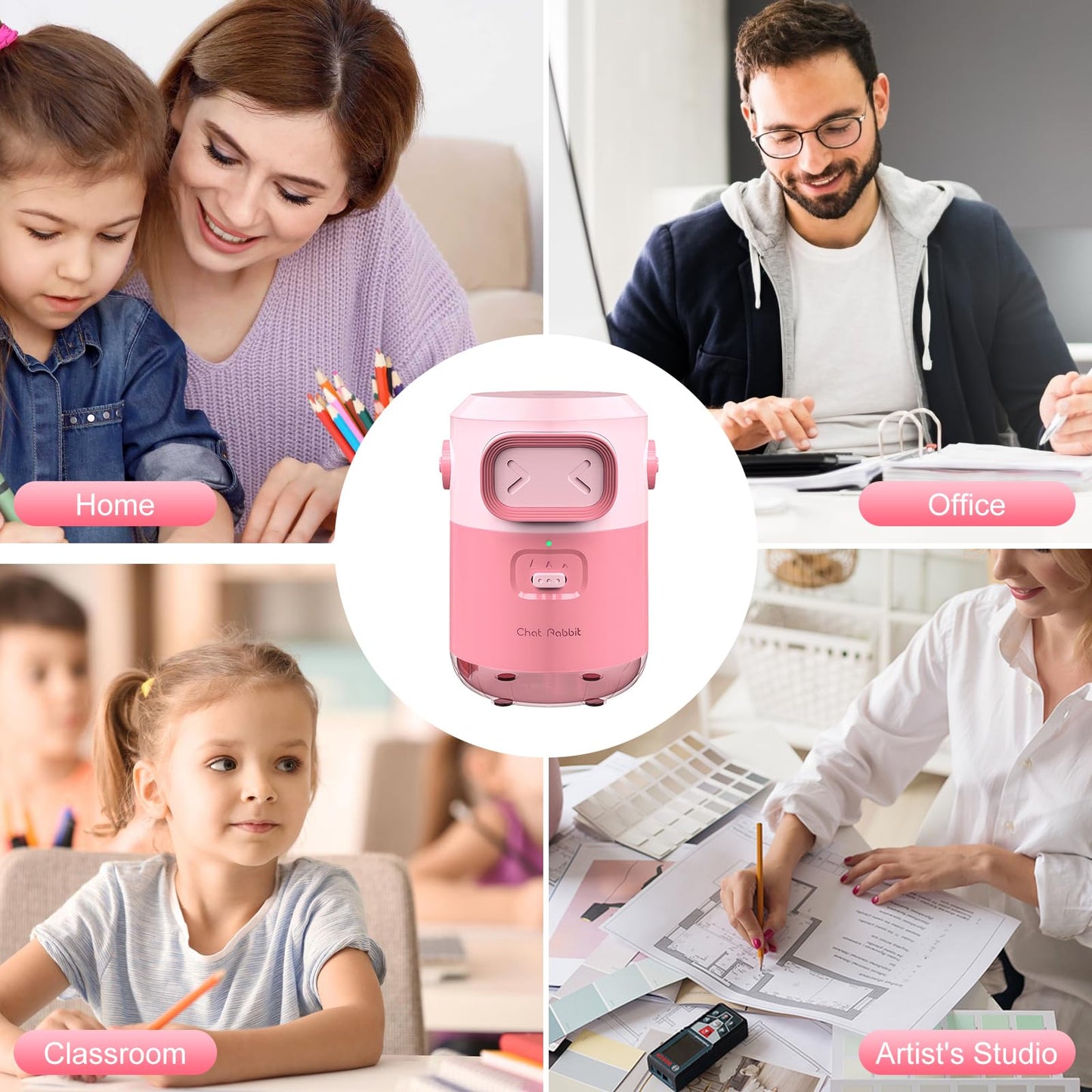 Comius Sharp Fully Automatic Electric Pencil Sharpener, Rechargeable Auto-Stop Sharpener for 6.5-8mm Pencils & Colored Pencils, Portable and Safe for Kids, Home, Office, School (Pink)