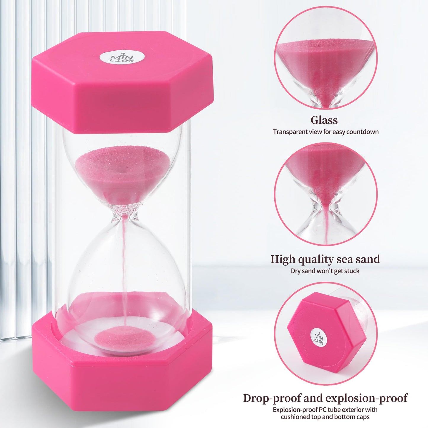 6 colorful hourglasses for kids, Colorful hourglass set 1/3/5/10/15/30 minutes, Timing hourglasses for kids' daily life, learning, game timing.