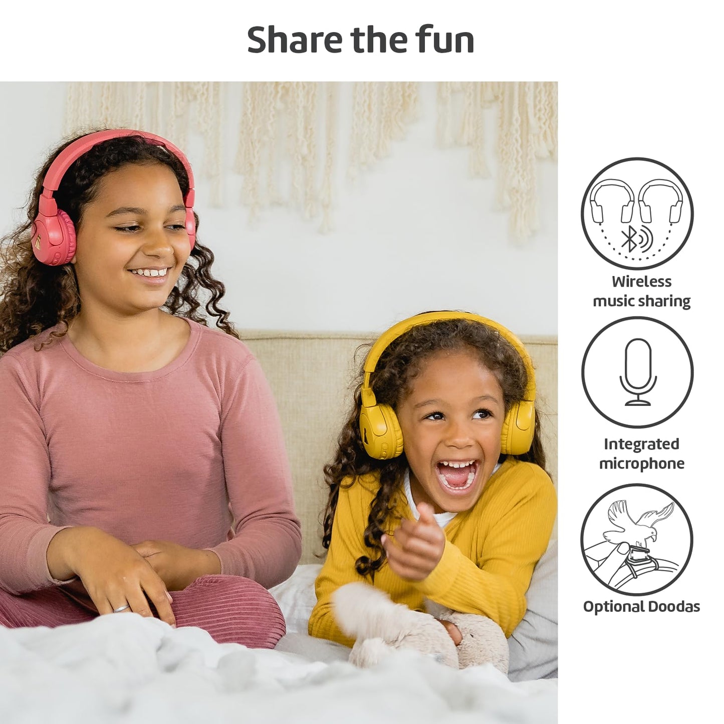 POGS Wireless Bluetooth Kids Headphones | The Gecko 2 | Foldable durable kids headphones for ages 3+ | Volume limit 70-85 dB | Microphone | On-ear | Wireless music sharing feature (Green)