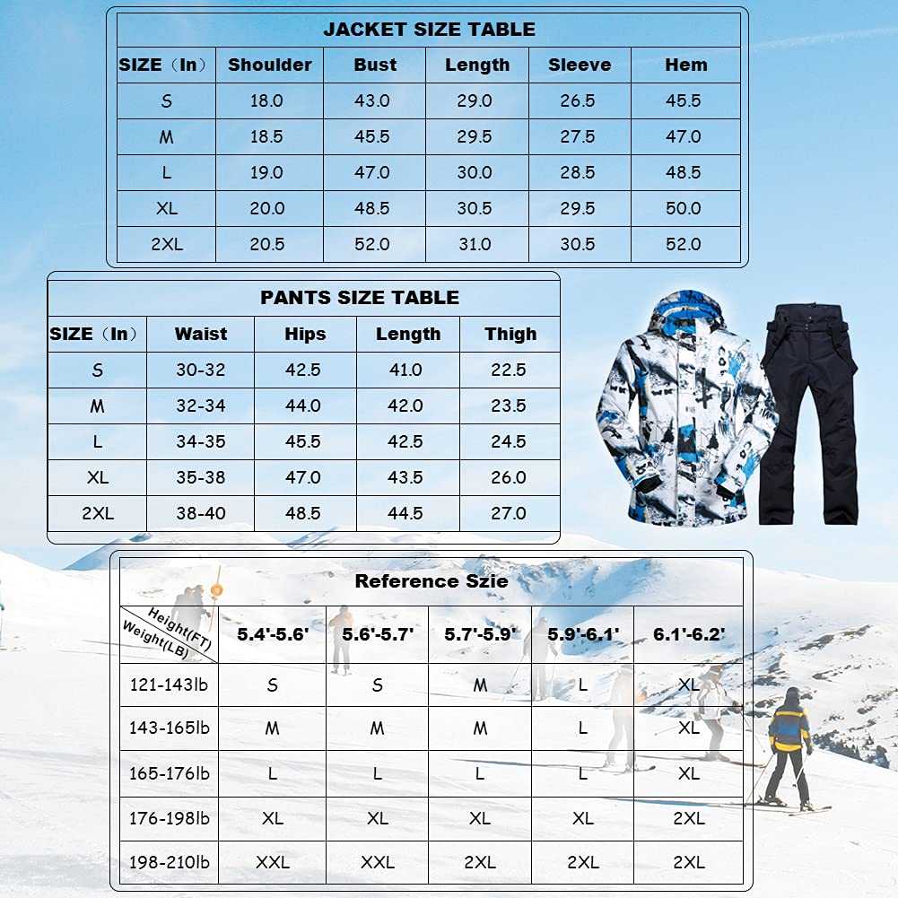 ALSOGO Men's Ski Jacket and Pants Set Ski Suit Winter Waterproof Windproof Hooded Snow Coat 2-Piece Snowboard Sets 336-bl-Blue M