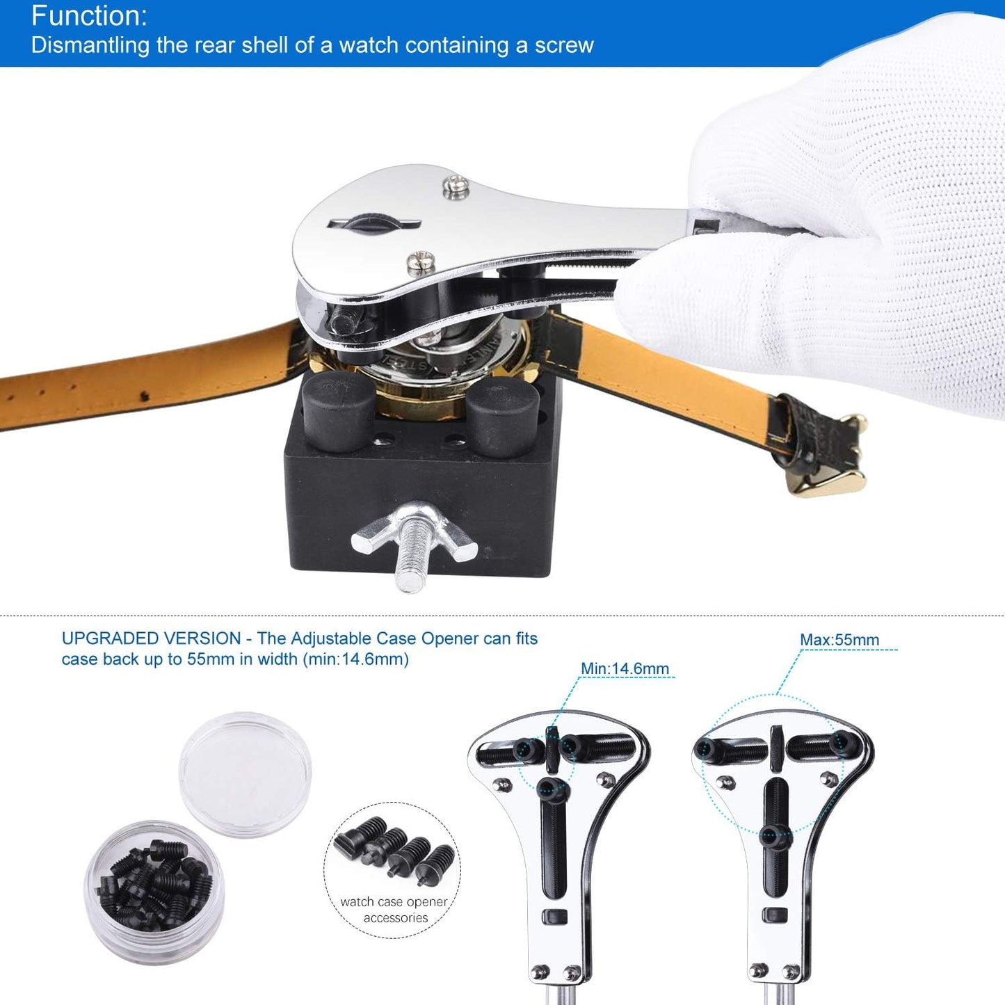 ETEPON watch repair kit, professional watch tool set with link remover, adjust back table ET017, white.