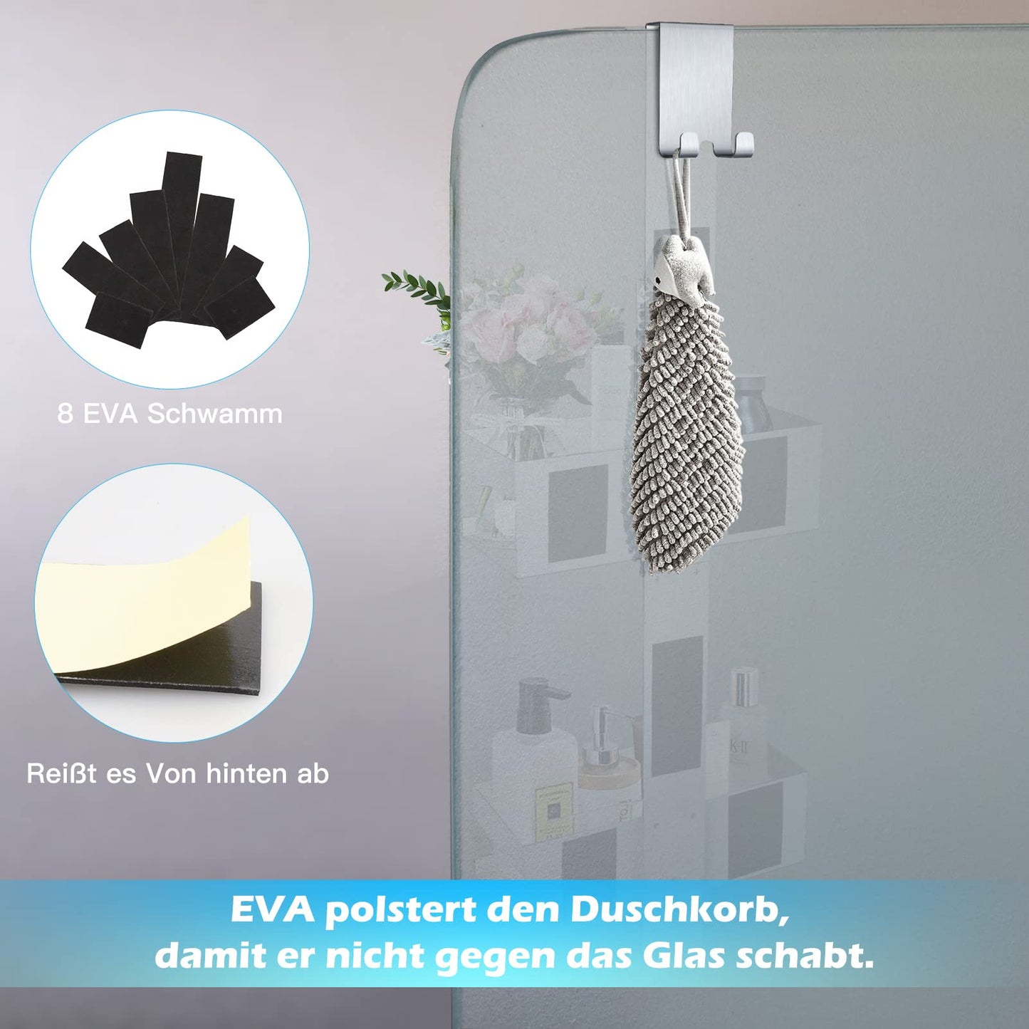 Uuleever hanging shower caddy, stainless steel SUS304, no drilling for frameless glass door, shampoo holder for shower (Style A - Silver).