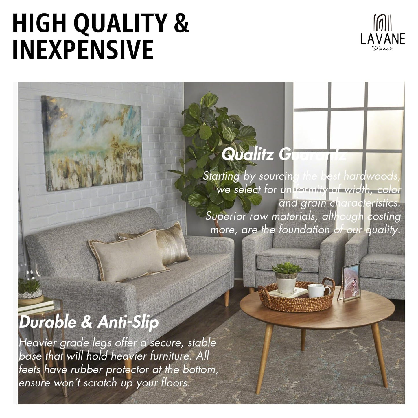 The La Vane 4pcs Solid Wood Furniture Legs - Cone Shaped Table Legs Replacement (Height: 20cm) with M8 Threaded Bolt, Mounting Plates - For Sofa, Bed, Cabinet, Couch, Ottoman & Tables - Easy to install.