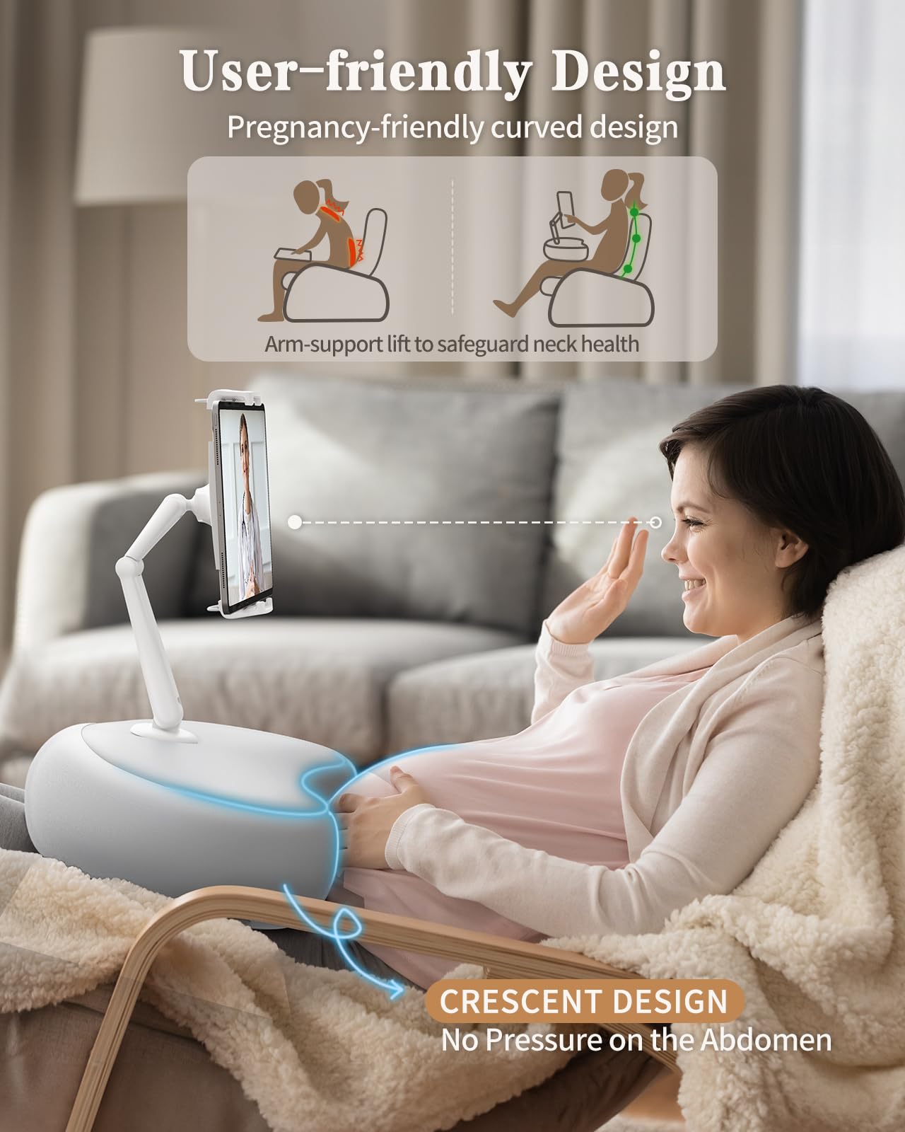 SAIJI Tablet Pillow Holder, 360° Adjustable Kindle Holder iPad Stand Bed with Flexible Dual Axis Arm, Tablet Mount for iPad, iPhone, Kindle and all devices from 4.7"-15.6" (Gray)