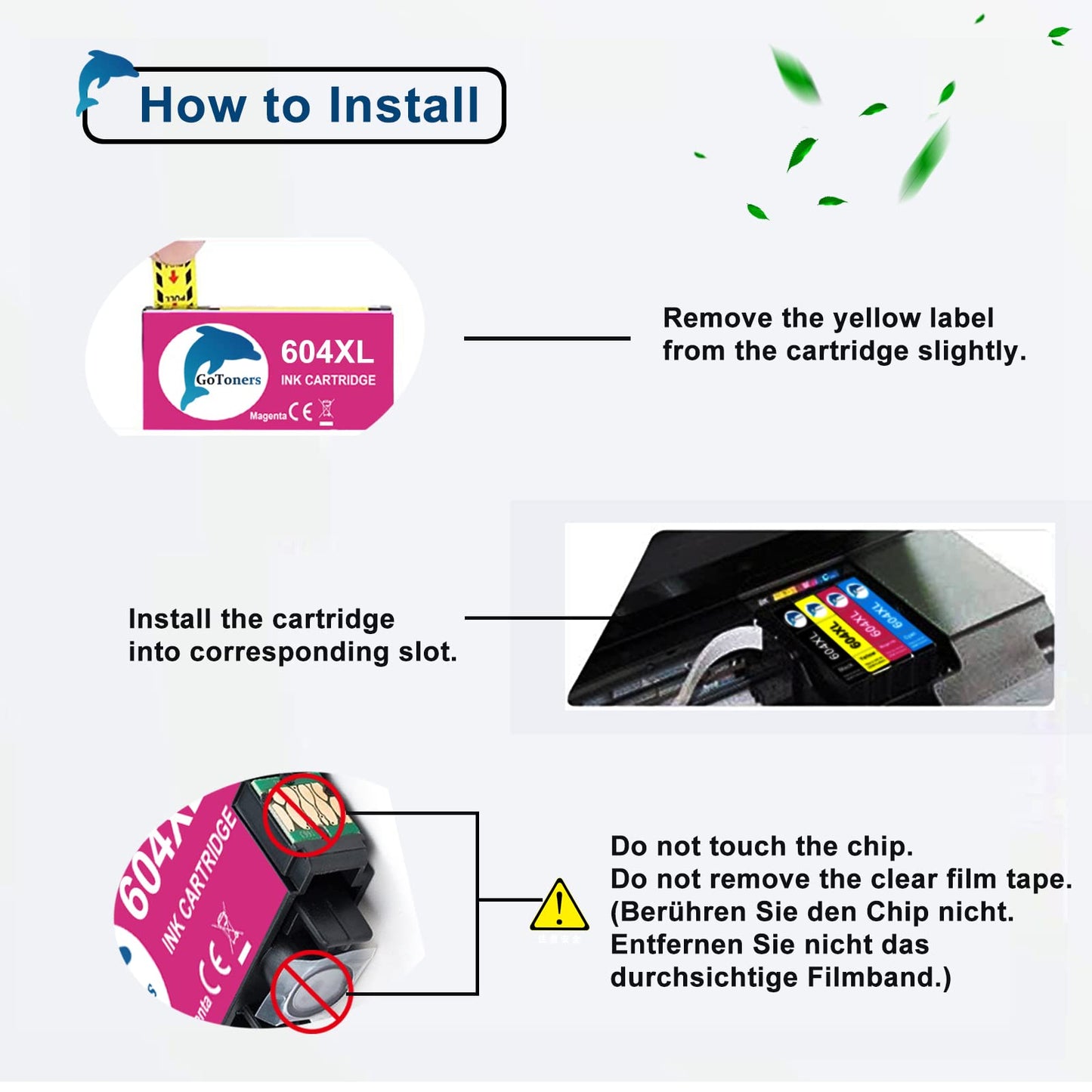 GoToners 604 XL printer cartridges are compatible with 604 604XL cartridges for Expression Home XP-2200 XP-2205 XP-3200 XP-3205 XP-4200 XP-4205, Workforce WF-2910 WF-2930 WF-2950 (12 pack).