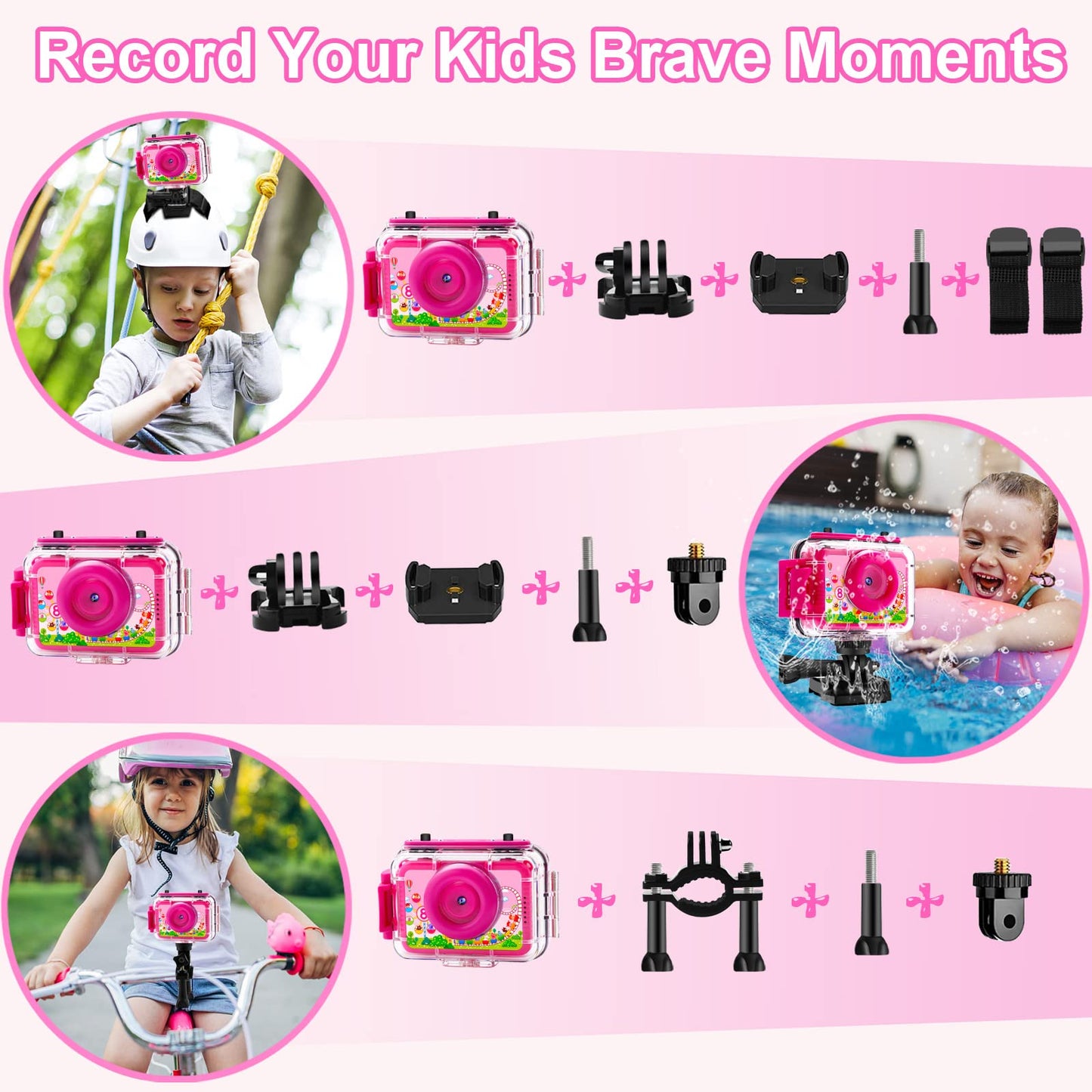 GKTZ Gift for Girls 3-12 years old, Kids Camera waterproof with 32GB SD card, 20MP & 1080P HD Selfie Digital Camera for Kids, Children's Underwater Camera