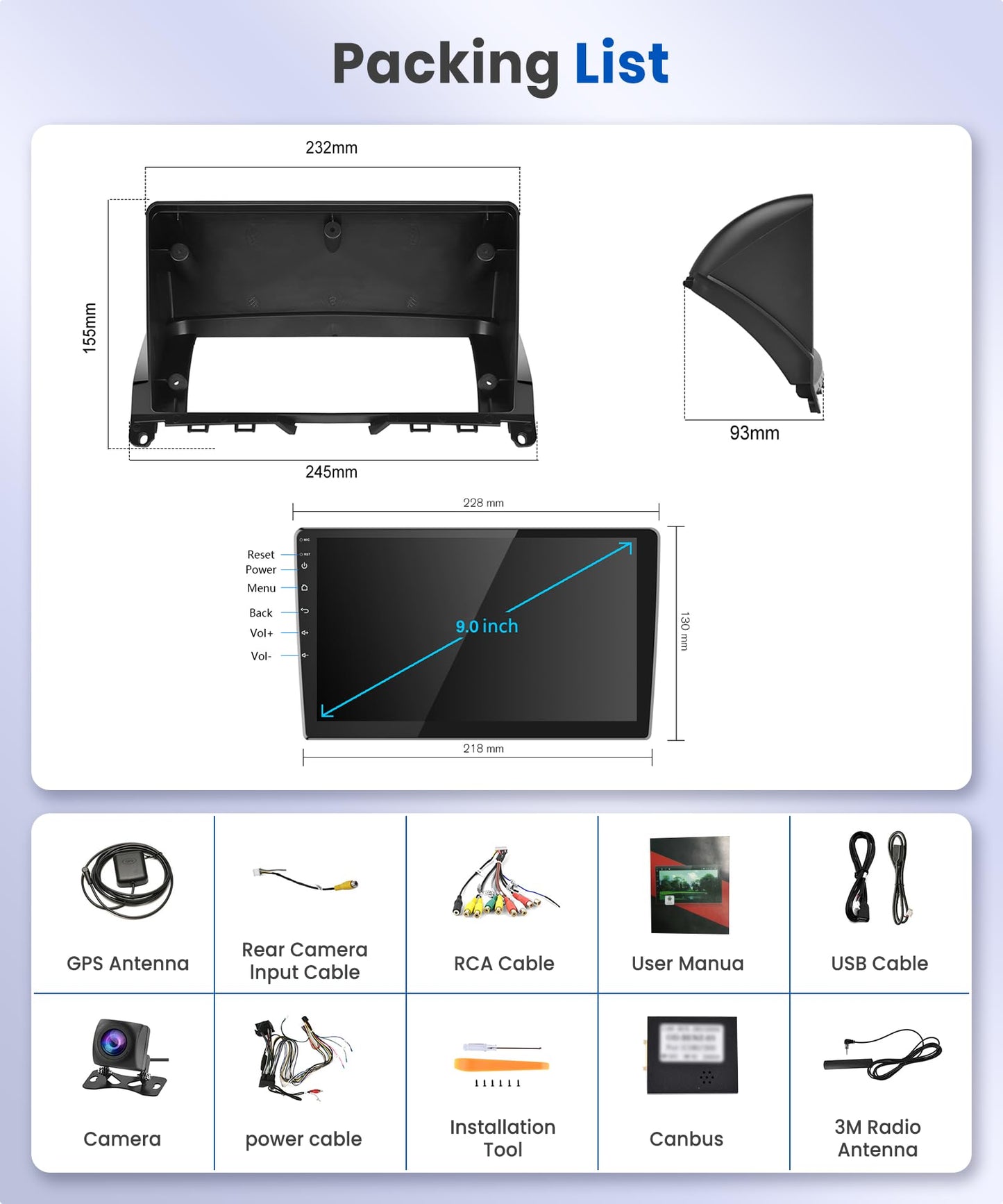 2+64G Podofo 9" Car Stereo for Mercedes C-Class W204 S204 2007-2014 Android 13 Carplay Wireless HI FI Bluetooth with Touchscreen Navi Bluetooth RDS/FM Radio DVR+AHD Backup Camera