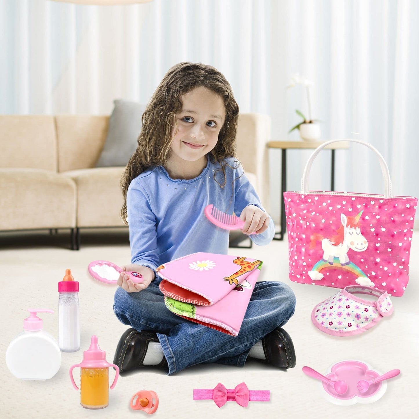 Baby doll accessories - Baby doll feeding and care set with diaper, doll changing bag, and bottles for girls' toy gift. Doll accessories include clothes for 14-16 inch, 18 inch, and 43 cm dolls.