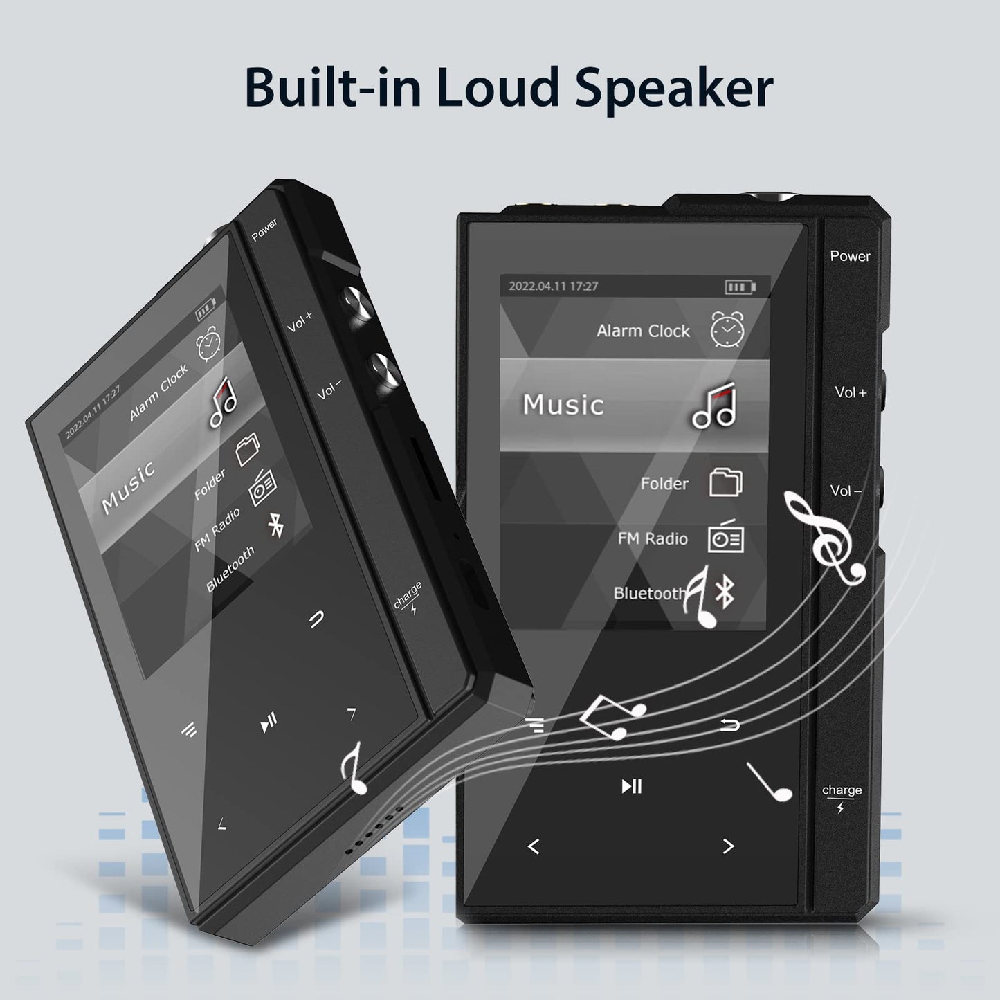 32GB MP3 player with 90 hours battery life, Bluetooth 5.0, Phinistec Z6 digital audio player with speaker, 2.4 inch IPS portable music player, FM radio, voice recorder support up to 256GB.
