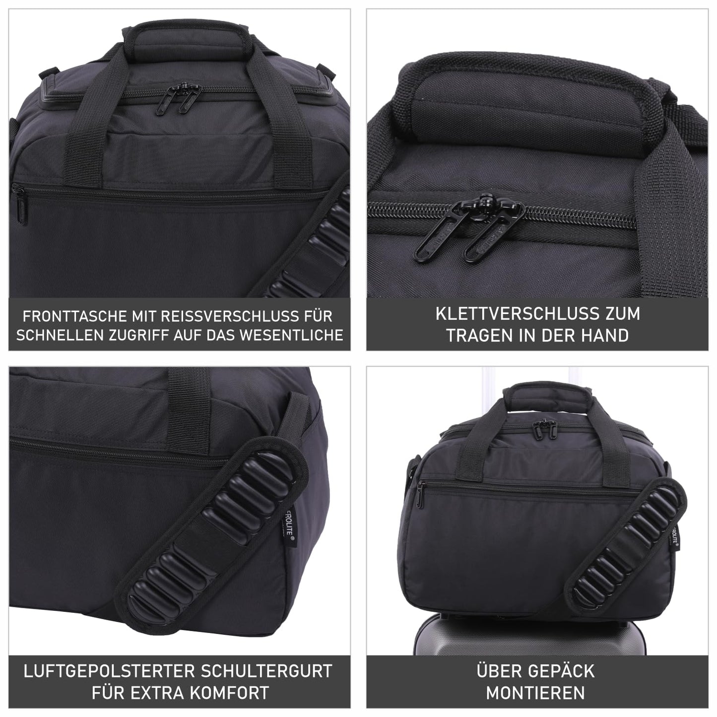 Aerolite 40x30x20cm Ryanair and Wizz Air Maximum Size Under Seat Cabin Bag, Foldable Premium Carry-On Bag, Small Lightweight Ryanair Carry-On Bag 40x30x20, Black