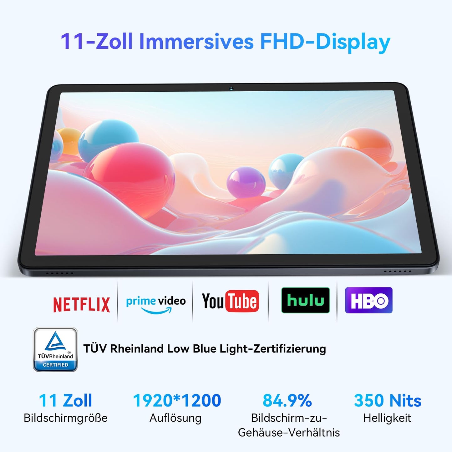 TABWEE W90 Android 15 Tablet 11-inch - 24GB RAM+256GB ROM, FHD Large Display Gaming Tablet, Dual 4G LTE+5G WiFi, Octa Core T615, 8000mAh Battery, 16MP+8MP AI Camera, Gemini AI, WideVine L1, TÜV, GPS