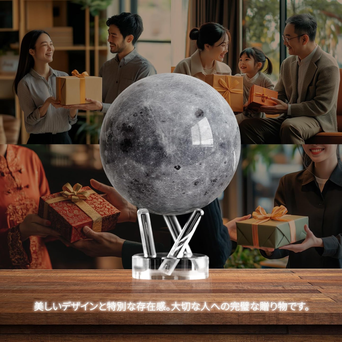 MOVA Globus Space Series Moon 4.5" with base, solar powered rotating globe, unique gift and home or desk decoration for men, women, kids