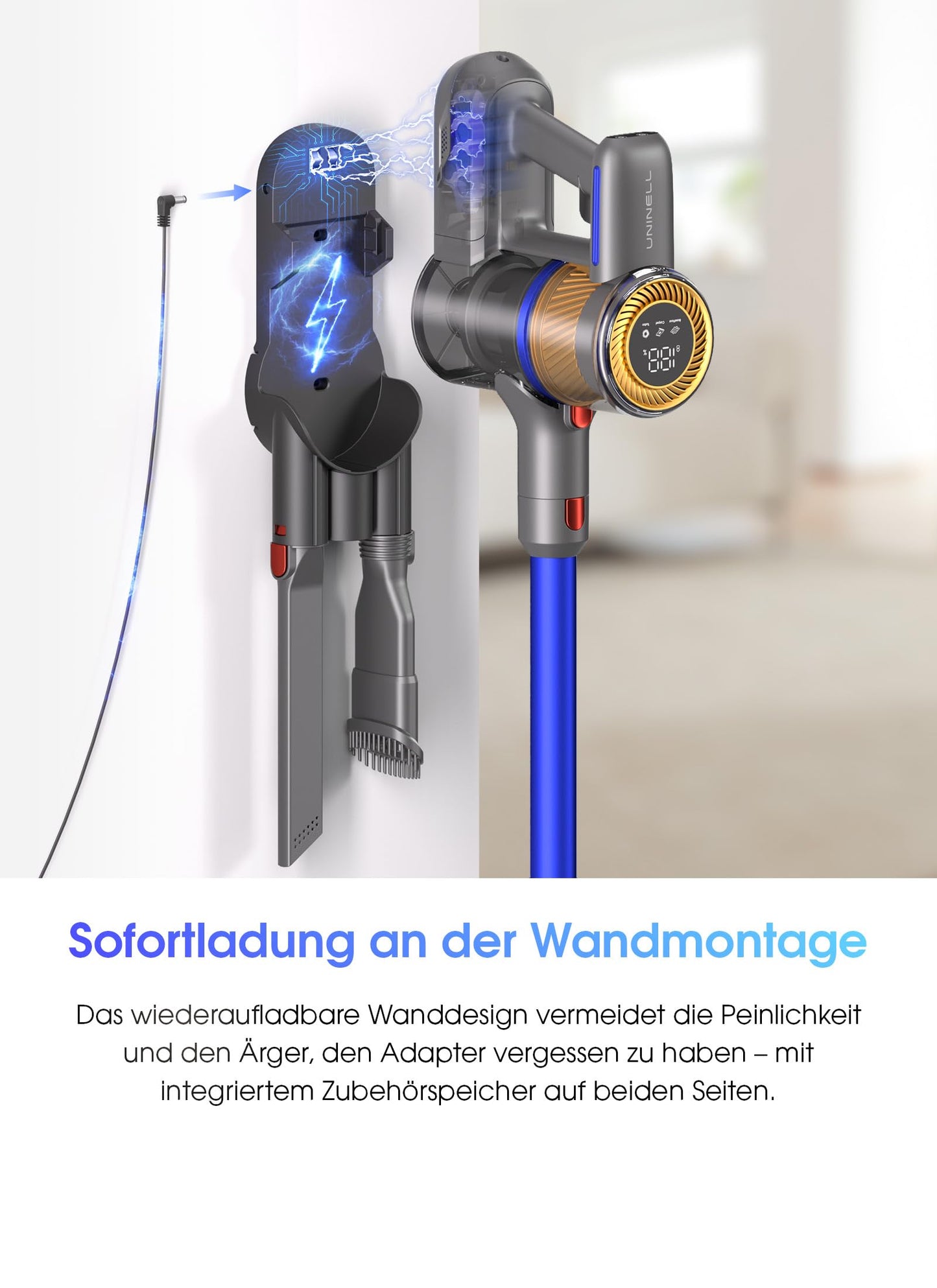 UNINELL Home UV1 Cordless Vacuum Cleaner 45000Pa/450W/60Min, with LED display, Anti-Tangle Brush, and super quiet operation. Ideal for carpet, hard floors, and pet hair.