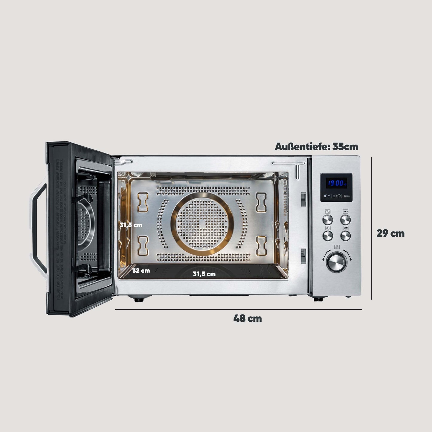 SEVERIN 3-in-1 microwave with glass bottom, grill, and hot air function, large cooking area for square dishes, black/stainless steel, MW 7777