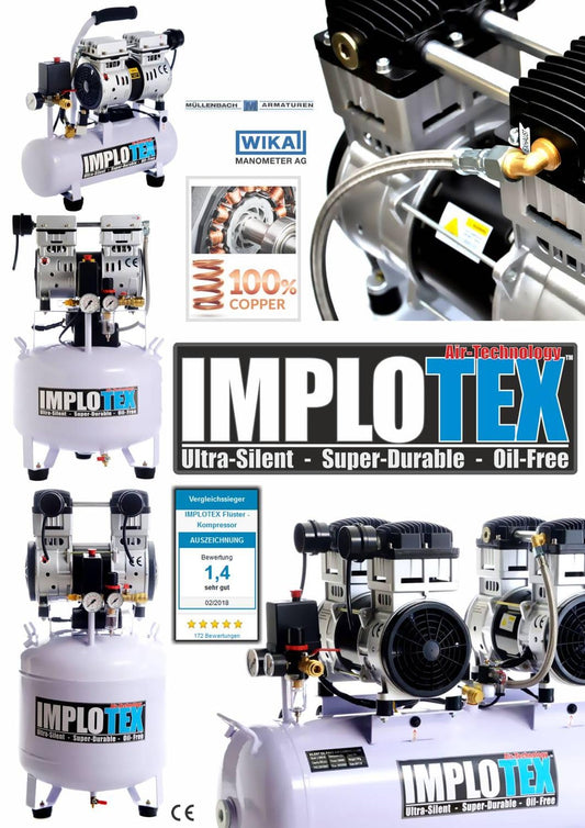 IMPLOTEX 480W Silent Whisper Compressor Air Compressor only 48dB quiet oil-free whisper Compressor Compressor (480W 9 liters without accessories)