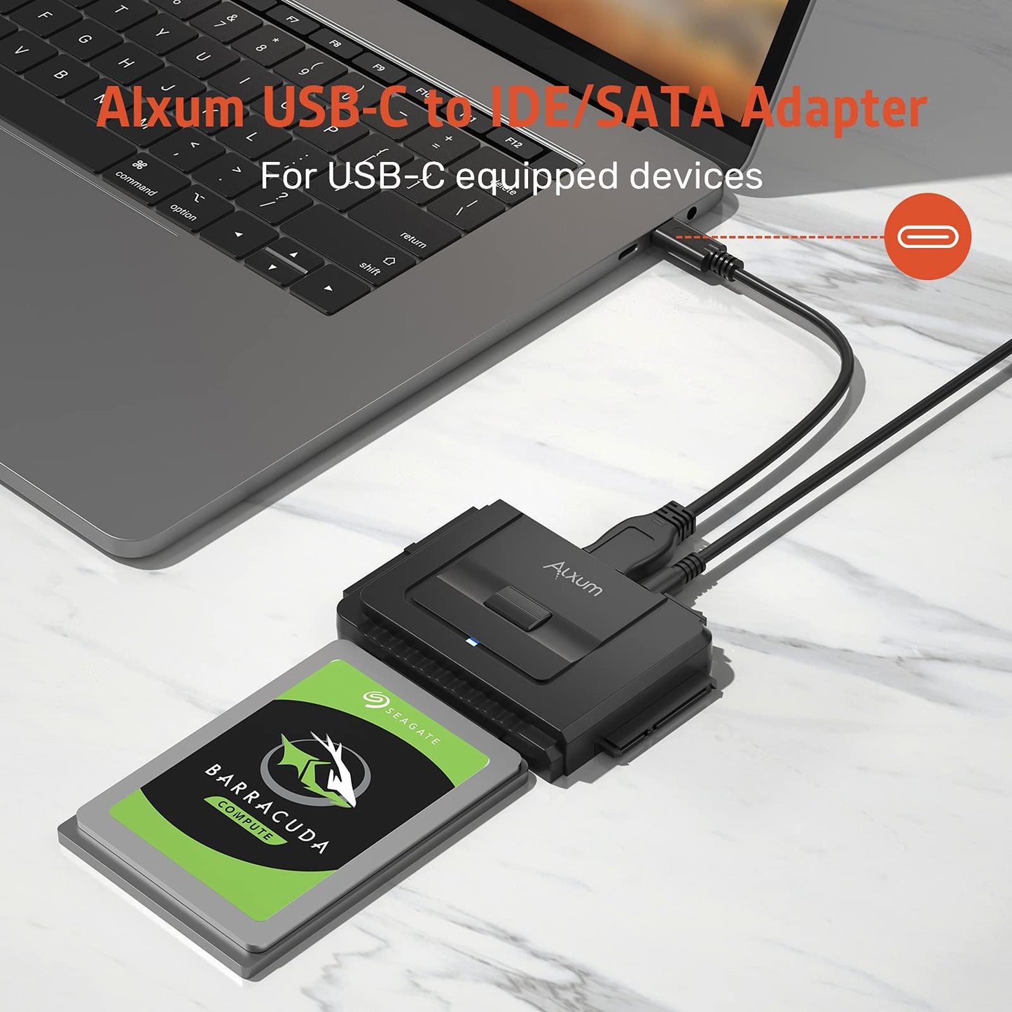 Alxum IDE SATA Adapter - 2.5/3.5'' SATA & IDE HDD Converter with USB 3.0 and Power Switch, 12V/2A Power Supply and USB-C Cable