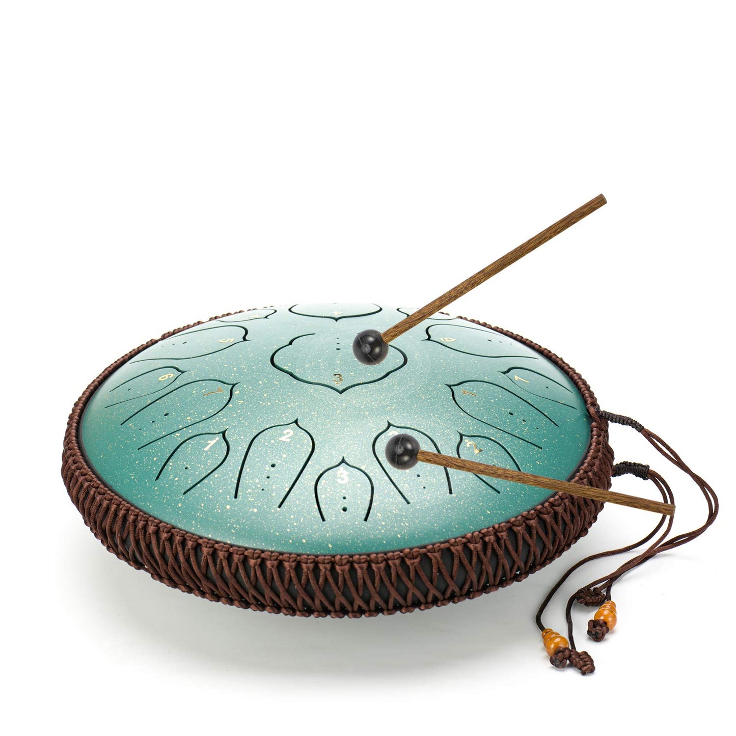 AMKOSKR Steel Tongue Drum, 14 inch 35 cm Steel Tongue Drum, D major 15 notes, Hand Drum HandPan Drum with drumsticks/ carrying bag (Green)
