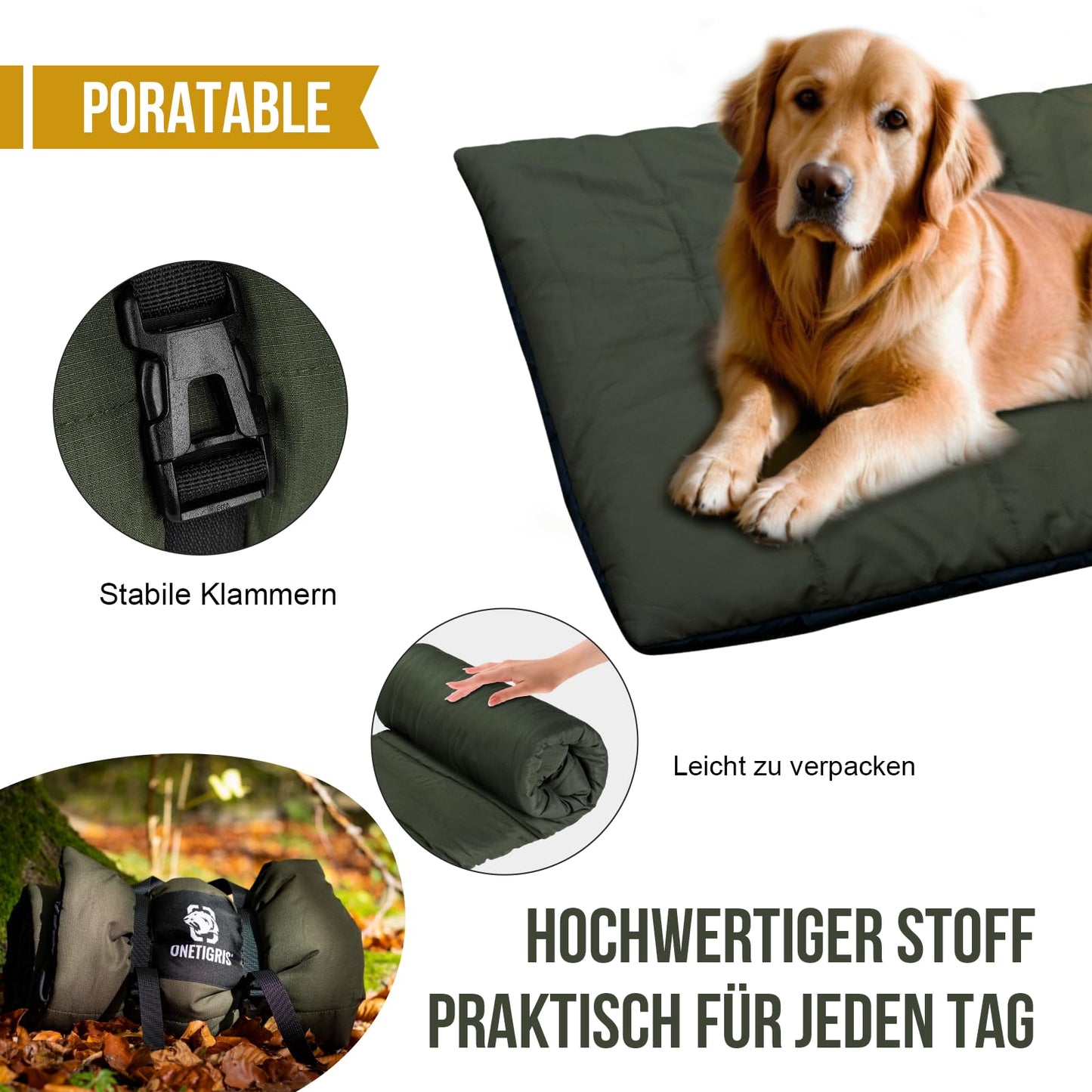 OneTigris Dog Blanket 110 x 68cm Washable, Dog Mat Comfort and Soft Waterproof Dog Bed, Dog Pillow for Travel Camping Outdoor - Olive Drab