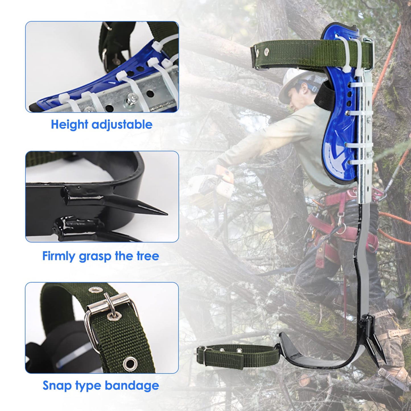 Hellooo Tree Climbing Equipment Set, Height Adjustable Tree Climbing Spikes, Safety Harness Climbing Gear, Tree Climbing Spike Tree Climbing Tool Safety Belt Fall Protection