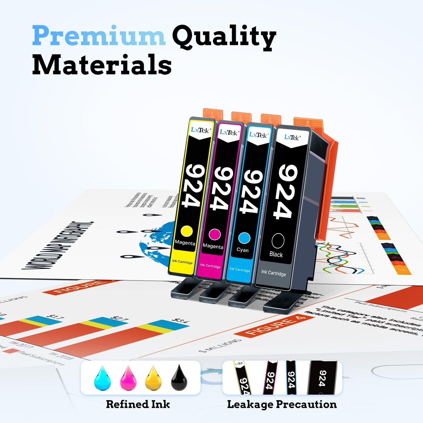 LxTek 924 printer cartridges 924 Multipack 924e Compatible for HP 924 cartridges for HP Officejet Pro 8132e cartridges for Officejet Pro 8122e 9120e 9730e 8124e 8120e 8130e (4-pack, No chip)