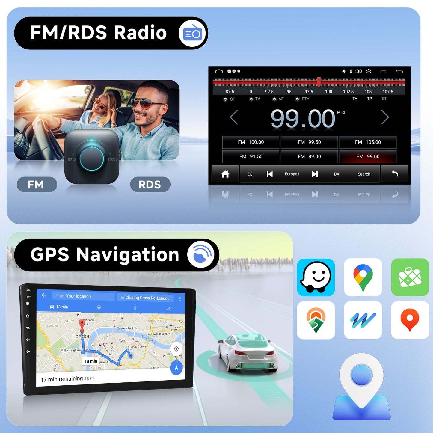 10.1-inch Carplay radio for Citroen C1/Toyota Aygo/Peugeot 107, Podofo touchscreen Android 2G+64G with Wireless Carplay Android Auto, Bluetooth/GPS/WiFi/FM/RDS/HiFi/USB/steering wheel control