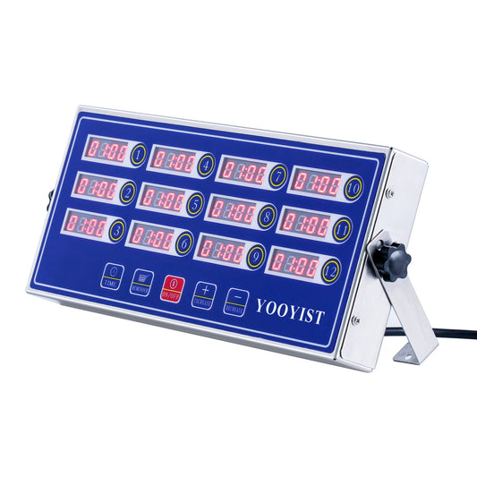 YOOYIST Commercial 12-Channel Kitchen Timer Digital Restaurant Timer Professional LED Adjustable Alarm Cook Reminder for Food Truck Fryer Baking Pizza Coffee