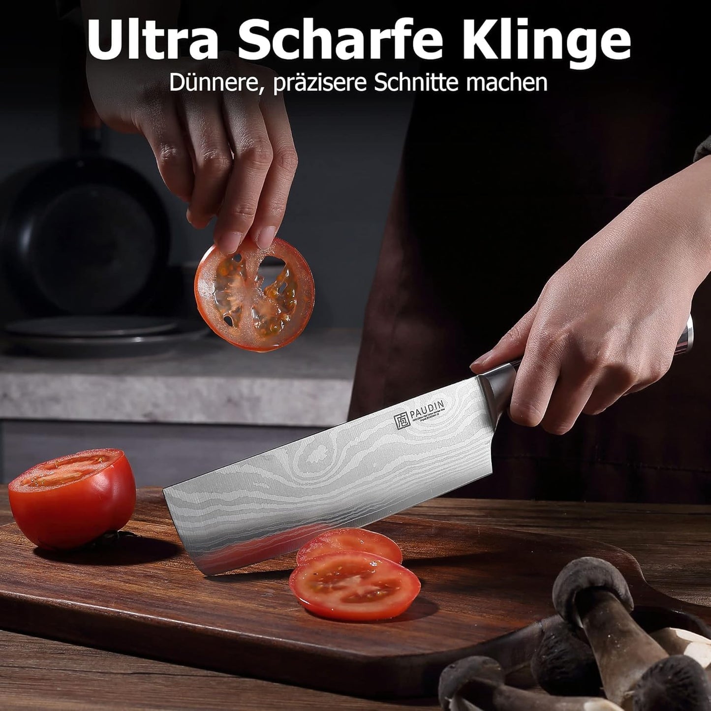 PAUDIN Japanese knife, blade length 17 cm Nariki knife chopper kitchen knife made of high-quality stainless steel, Asian multipurpose kitchen knife for home and kitchen with ergonomic handle.