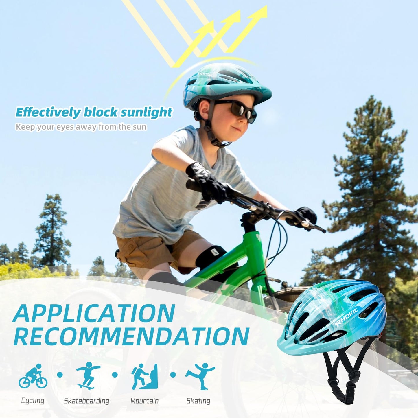 Kopobob kids bike helmet boys 50-57CM kids bike helmet with light kids bike helmet with visor bike helmet girls multiple vent helmet kids 5-13 years