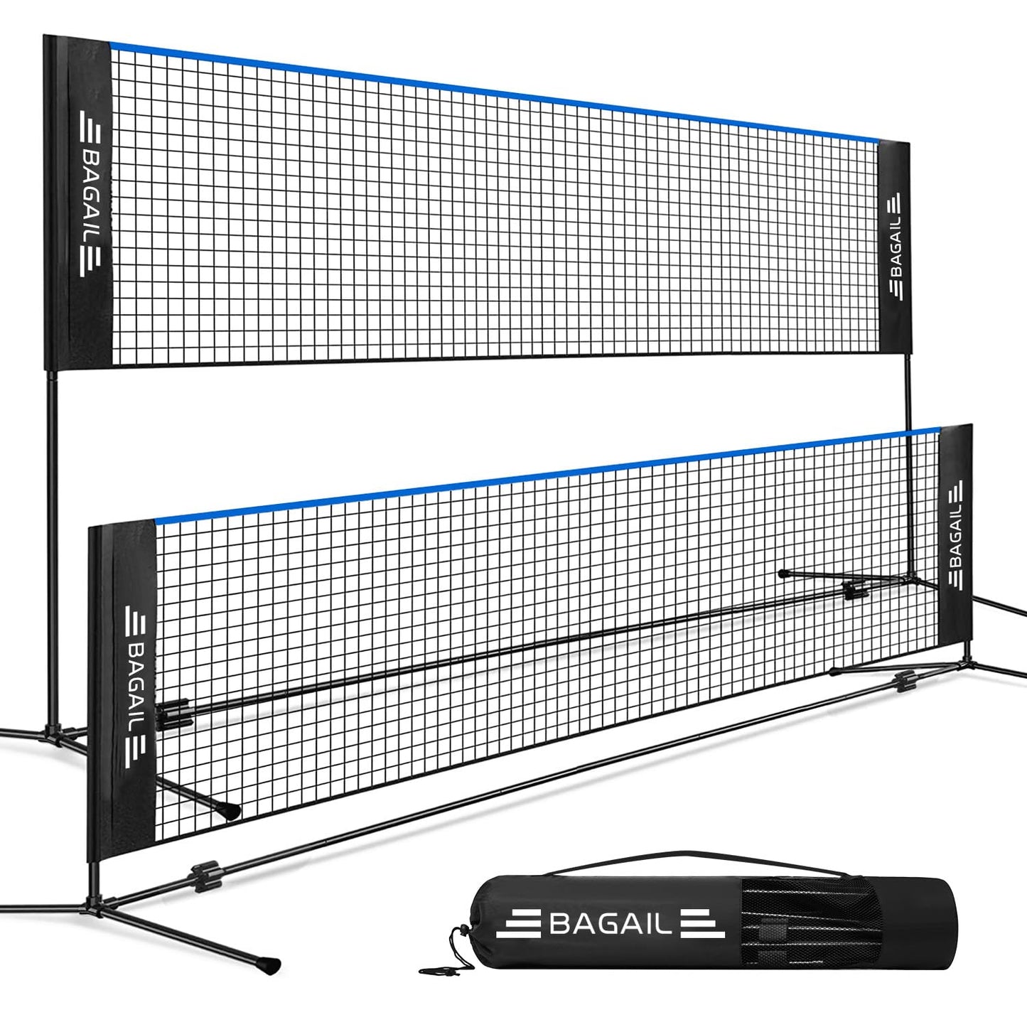 BAGAIL badminton net, foldable nylon net, adjustable stand and carrying bag, easy to set up and take down, ideal sports net for tennis, badminton, or volleyball.