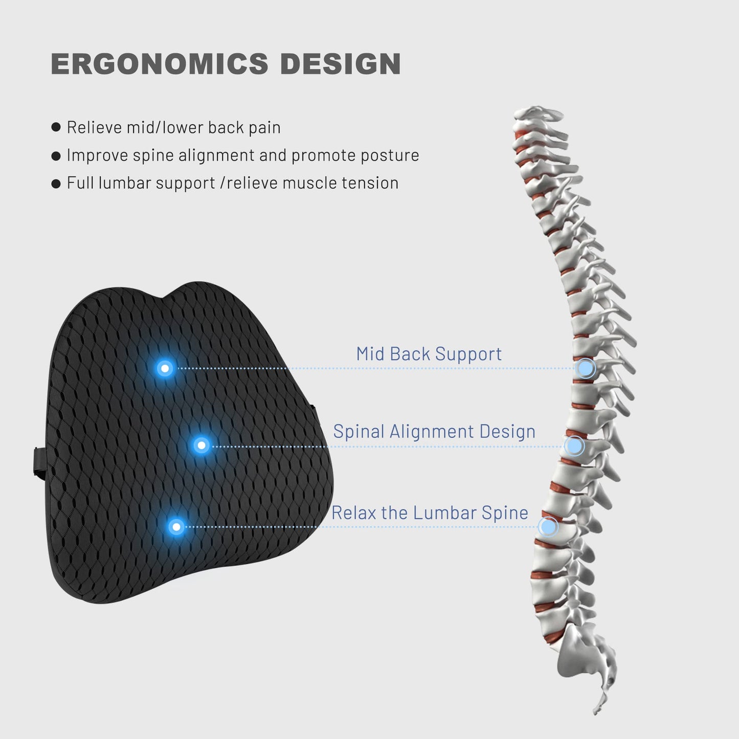 Livtribe lumbar cushion, memory foam back pillow for car, ergonomic lumbar support pillow for office chair, car seat, wheelchair (black)