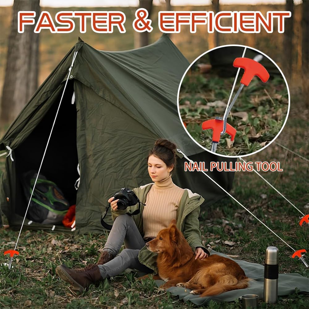 24 pieces of screw-in camping pegs, rotating tent pegs with threads, screw-in camping pegs, pegs earth nails sturdy for hard ground, forest, meadows, grass. Durable and strong.