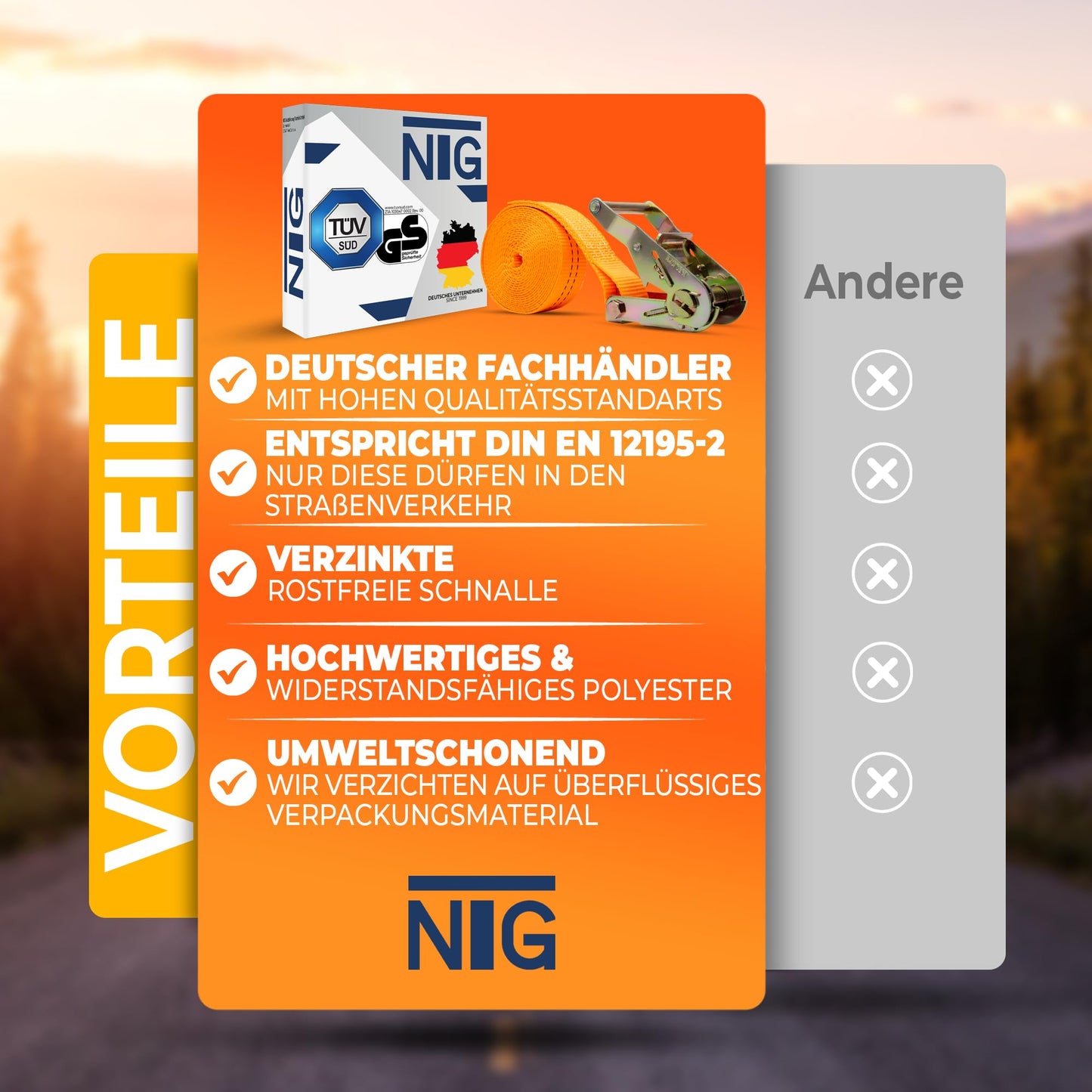 20 pieces of ratchet straps, 6m long, 2t (2000 daN, KG) - TÜV/GS tested - one piece, 35mm wide with galvanized steel ratchet - sturdy & weatherproof - without hooks.