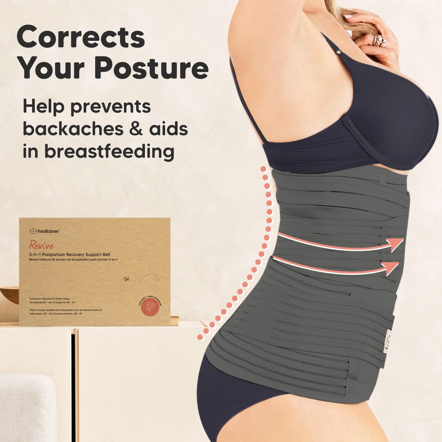 KeaBabies Revive 3 in 1 Postpartum Belt for Women - Belly Belt After Birth C-Section, Postpartum Recovery Belt, Belly Wrap After Birth, Pregnancy Belly Band (Mystic Gray, M/L)