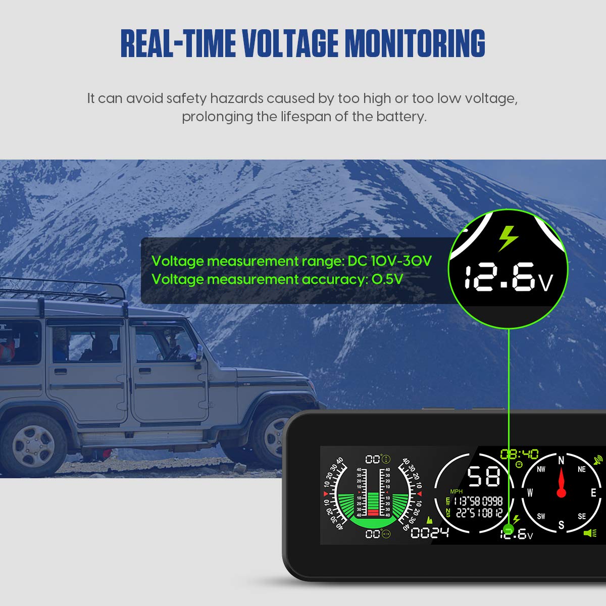MR CARTOOL M60 Auto Slope Meter Car Digital GPS Speedometer HUD Display Clinometer with Compass for all vehicles SUV Offroad