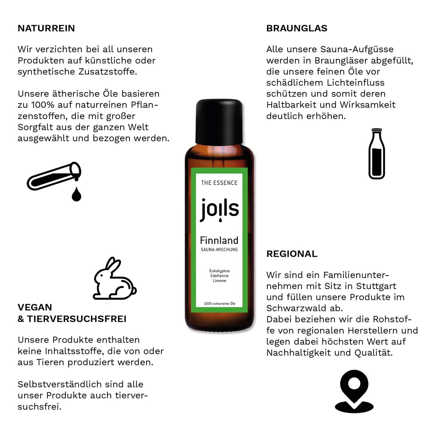 JOILS® Sauna infusion set I, pure, 3x100ml, 100% natural oil for your sauna, organic sauna oil in a gift set.