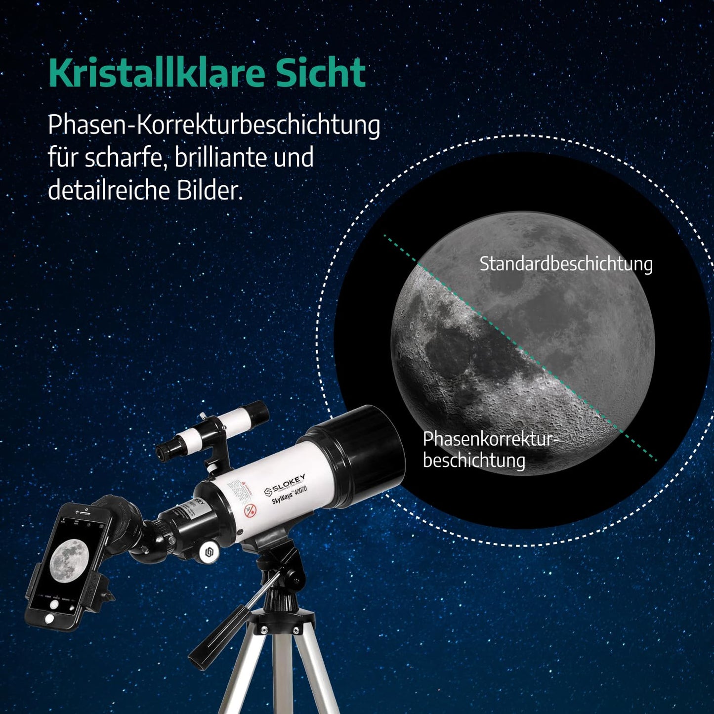 Slokey Telescope Astronomy 16x-120x, Easy to Assemble, Suitable for Kids and Beginner Adults - With Phone Adapter - Telescope for Moon and Planets