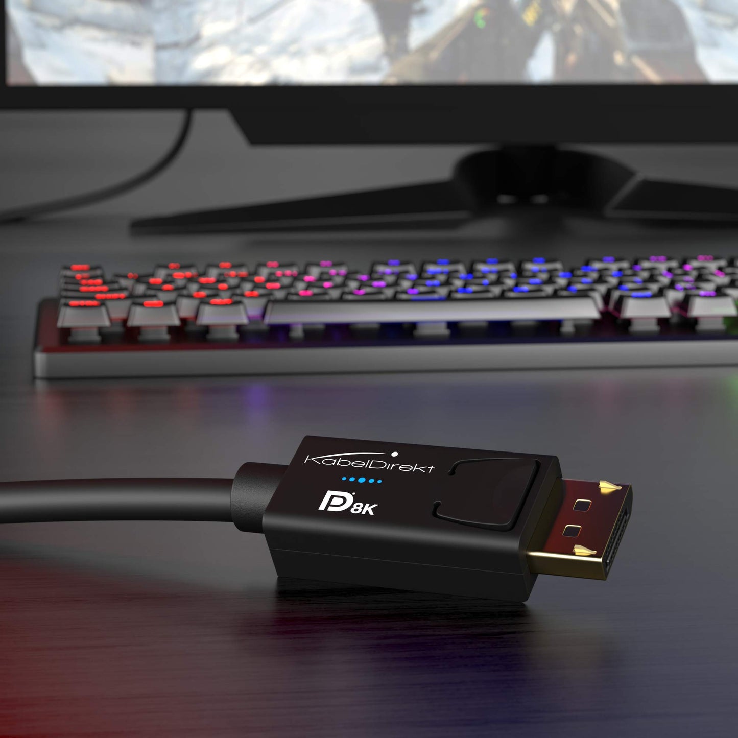 KabelDirekt - 8K DisplayPort Cable & DP Cable, with special A.I.S. shielding & official VESA certification - 2m (for DP 1.4 Gaming PC/Laptop/Graphics Card/Monitor with 4K@120Hz, 144Hz/165Hz/240Hz).