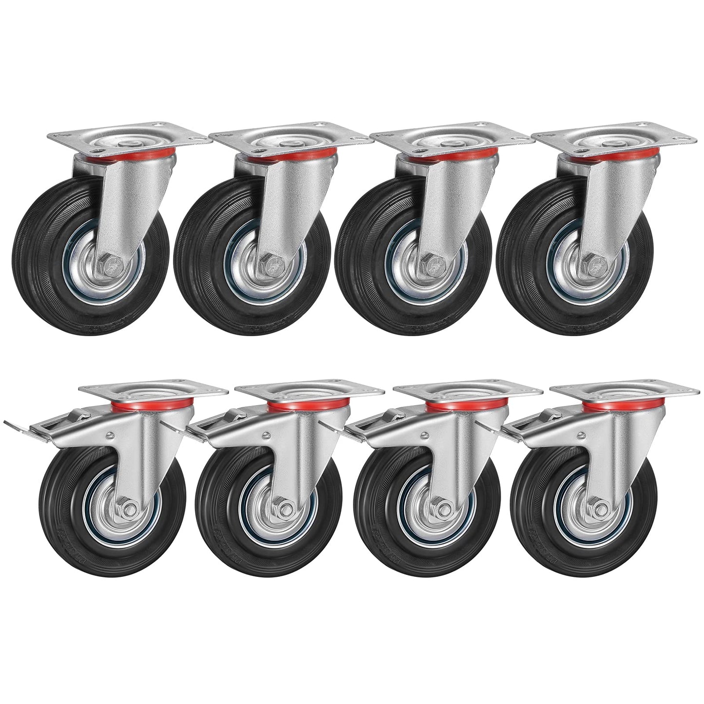 8 heavy-duty casters 160 mm swivel casters transport casters with brakes, load capacity up to 600 kg pallet casters, furniture casters 360° swivel silent (4 brake casters, 4 swivel casters)