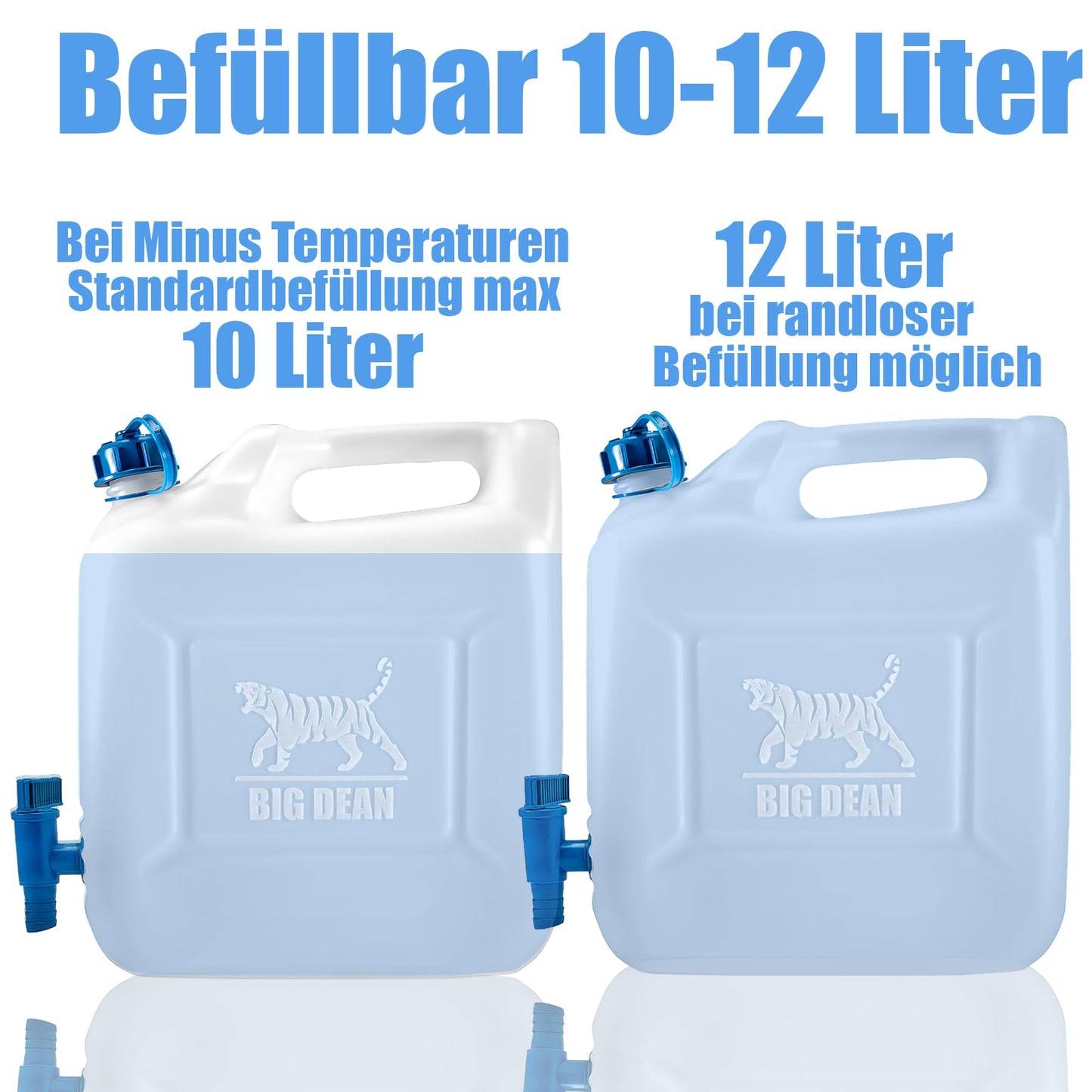BigDean 3X Water Canister 12L Drinking Water Container, Water Container with Tap, Food Grade, suitable for 10-12 liters, -20 to +70 degrees Celsius Travel Canister