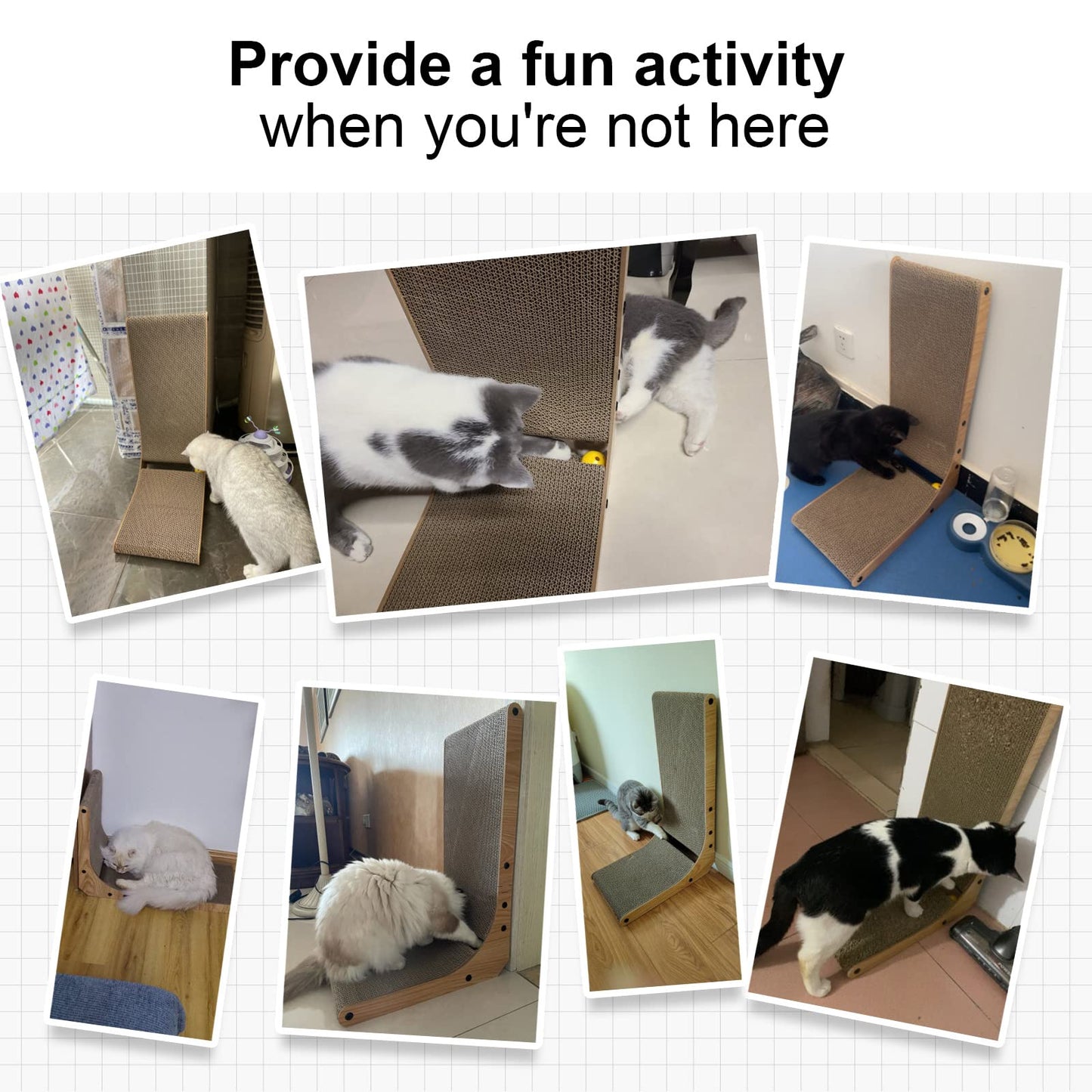 FUKUMARU Cat Scratching Board, 68 cm tall L-shaped cardboard scratch pad for cats, durable cat scratching board with ball toy, premium cardboard cat scratcher for wall and corner, large size.