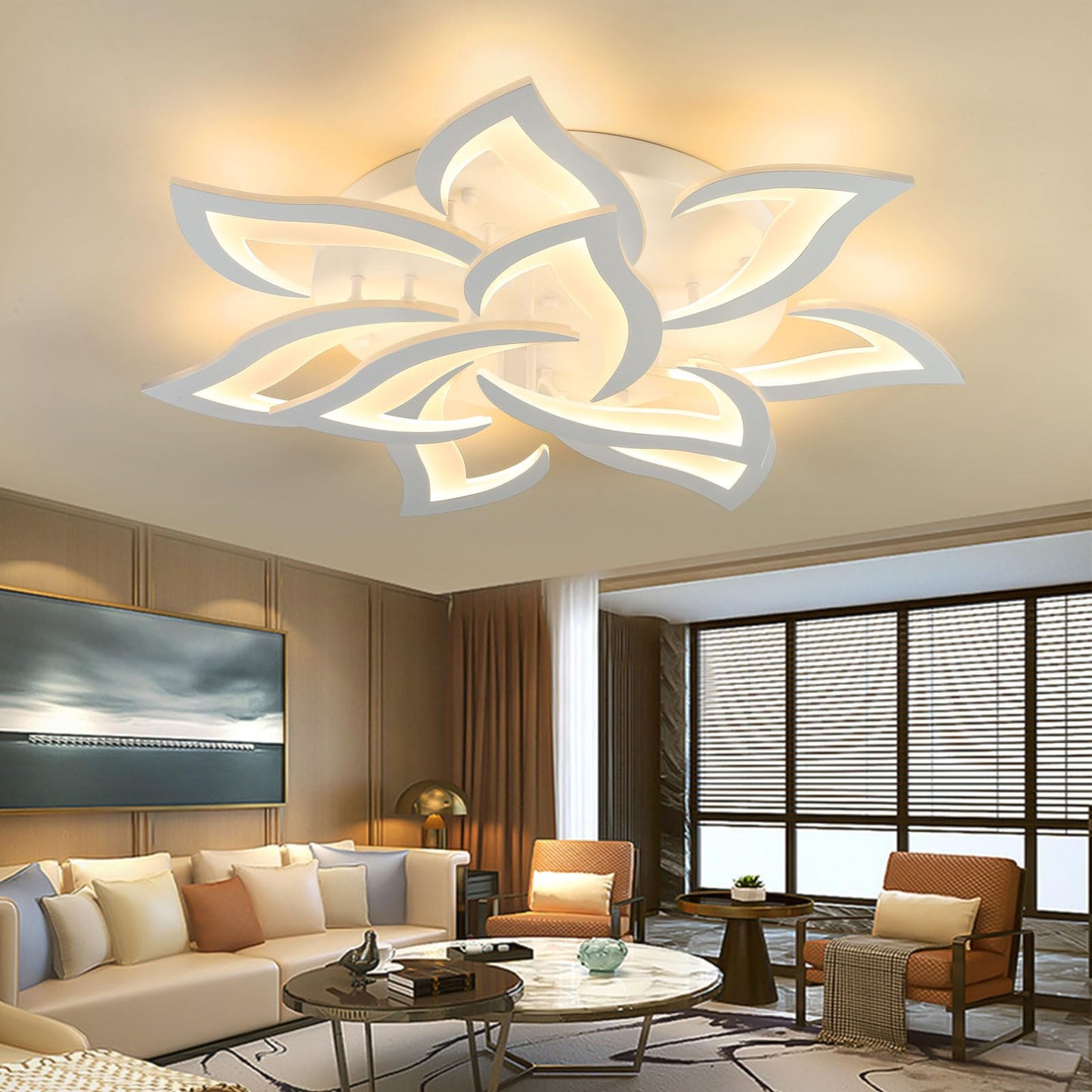 Sky angle LED ceiling light Dimmable, living room lamp with remote control, bedroom ceiling light modern ceiling lighting, Dimming 10 heads/Ø85cm/90W.