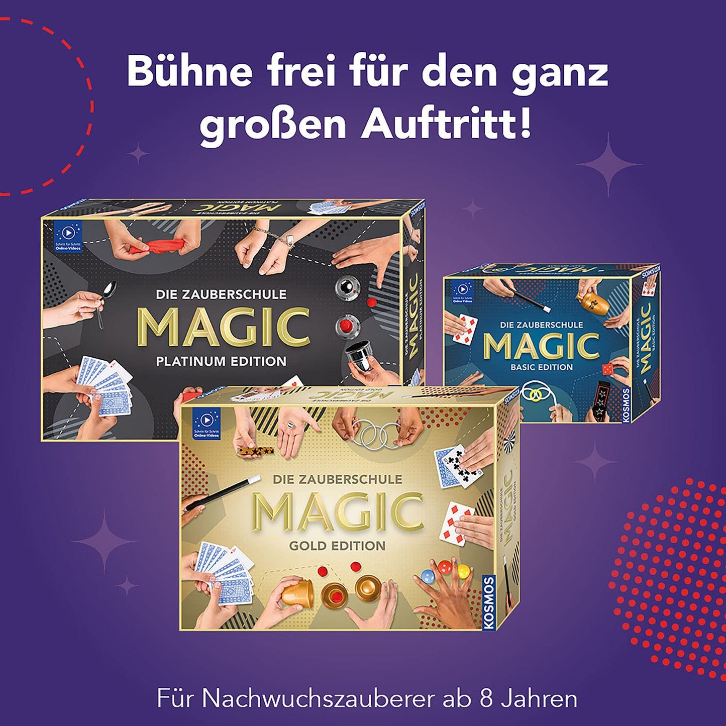 Cosmos 680350 Magic Gold Edition, 150 magic tricks of various levels, includes many magic props, magic set for kids aged 8 and up, with online tutorial videos and multilingual instructions.