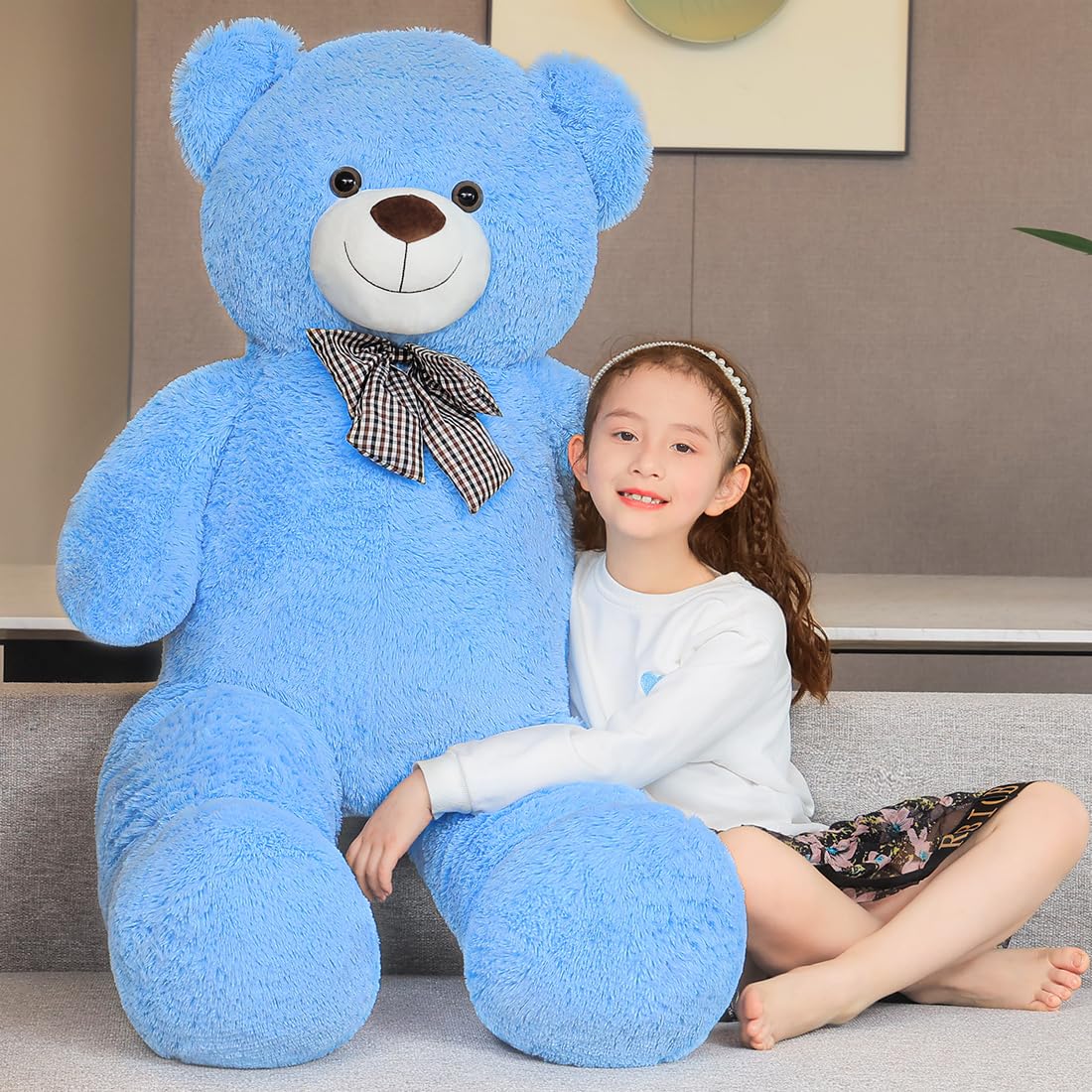 SNOWOLF Giant XXXL Teddy Bear 145cm Giant Soft Toy Large Stuffed Animal Plush Toy Plush Bear Cuddly Bear Teddy Bear Gift (1.4m, Blue)