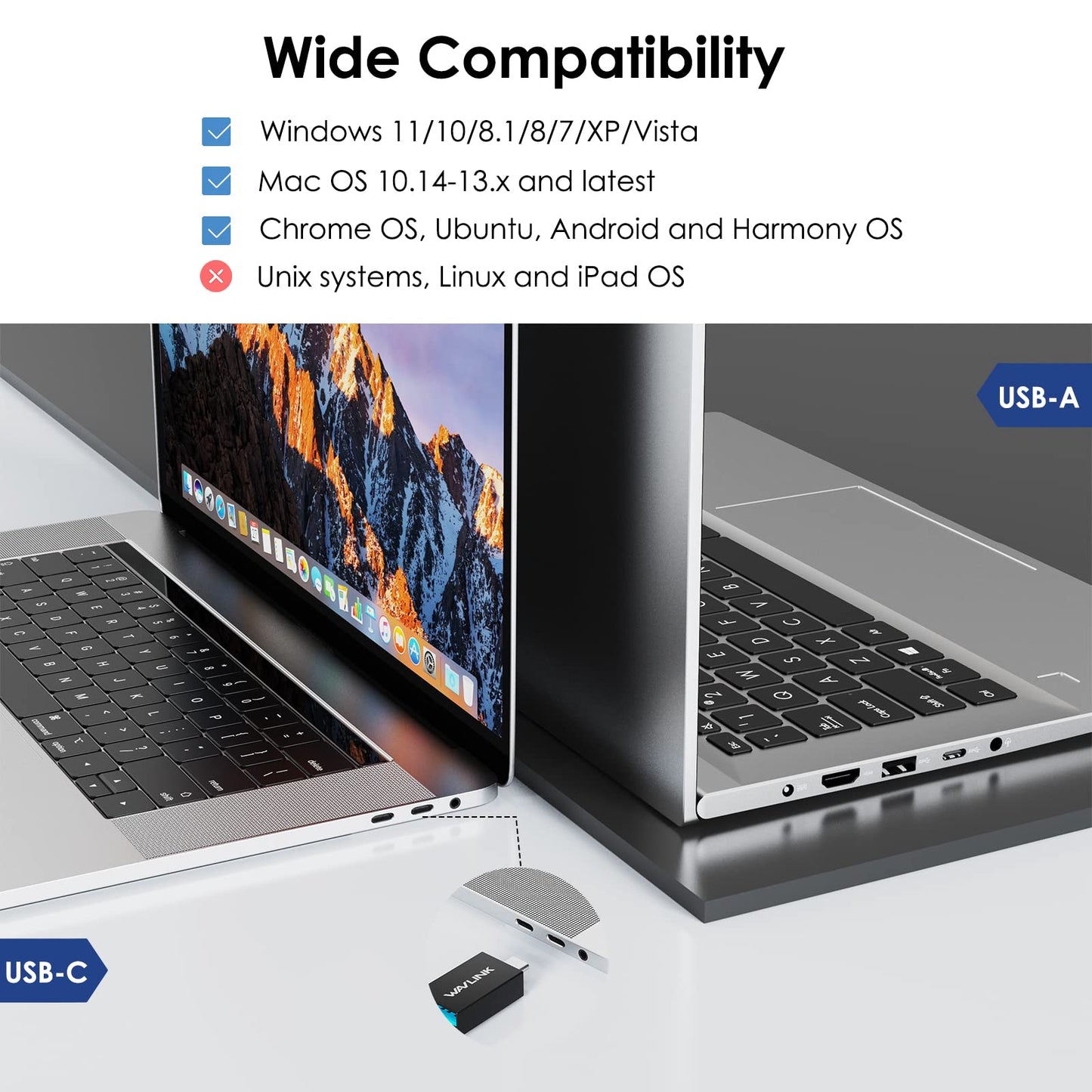 WAVLINK USB 3.0 / USB C Universal Laptop Docking Station, Dual HDMI Monitor for Windows and Mac, (Dual Video Output: HDMI and HDMI/DVI/VGA, Gigabit Ethernet, Audio, 6 USB Ports)