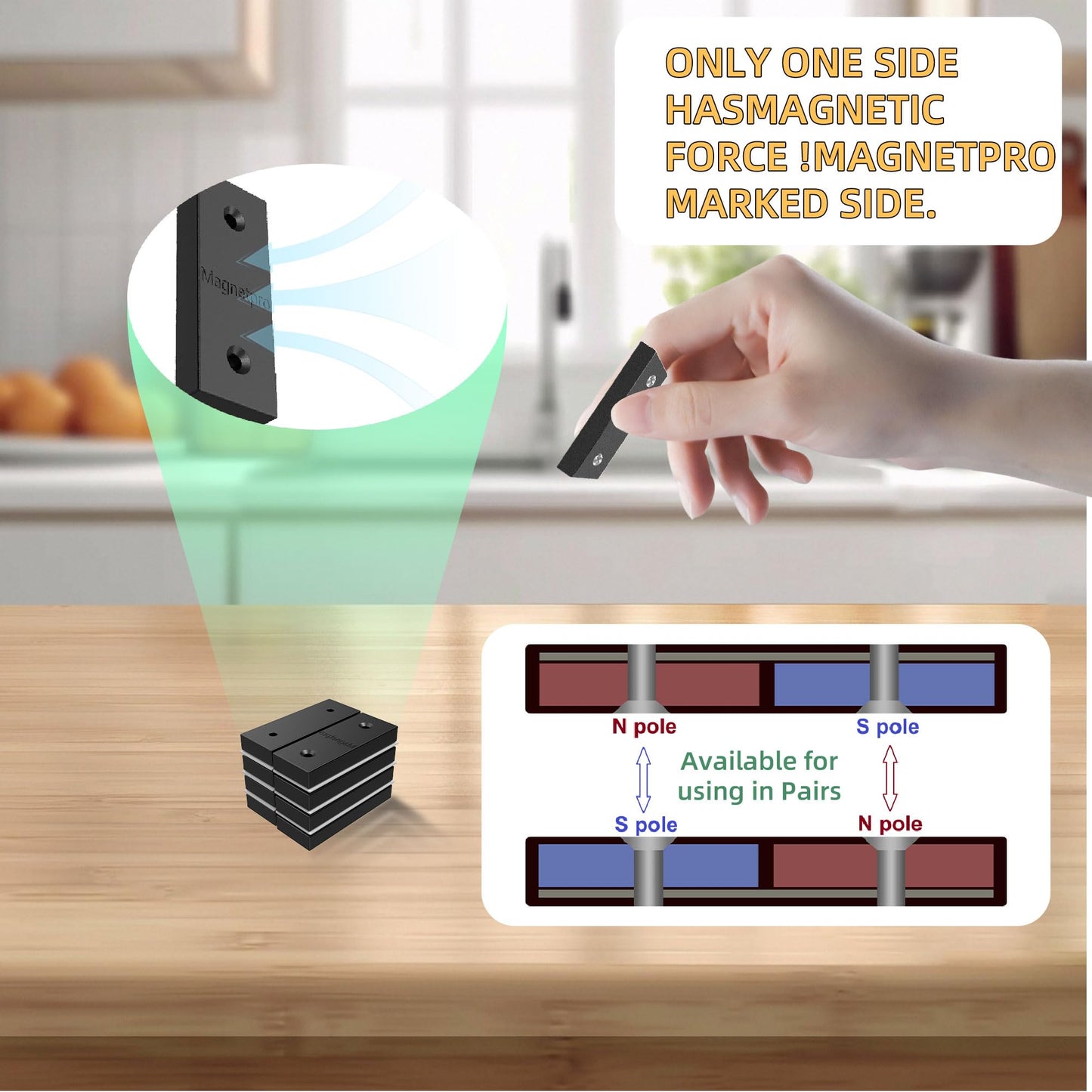 MagneticPro 4 Piece Rectangular Magnets Complete with PP plastic coating, 10kg force Size 50.80 x 19.05 x 7.62 mm Food safe, rustproof, and waterproof (4, 10 KG One-Sided Magnetism)